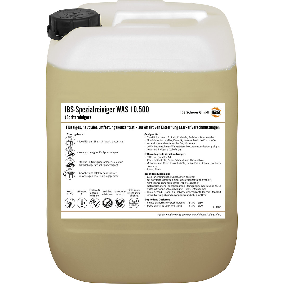 IBS Scherer – Detergente para pulverização WAS 10.500, valor pH 9, vasilha de 20 l