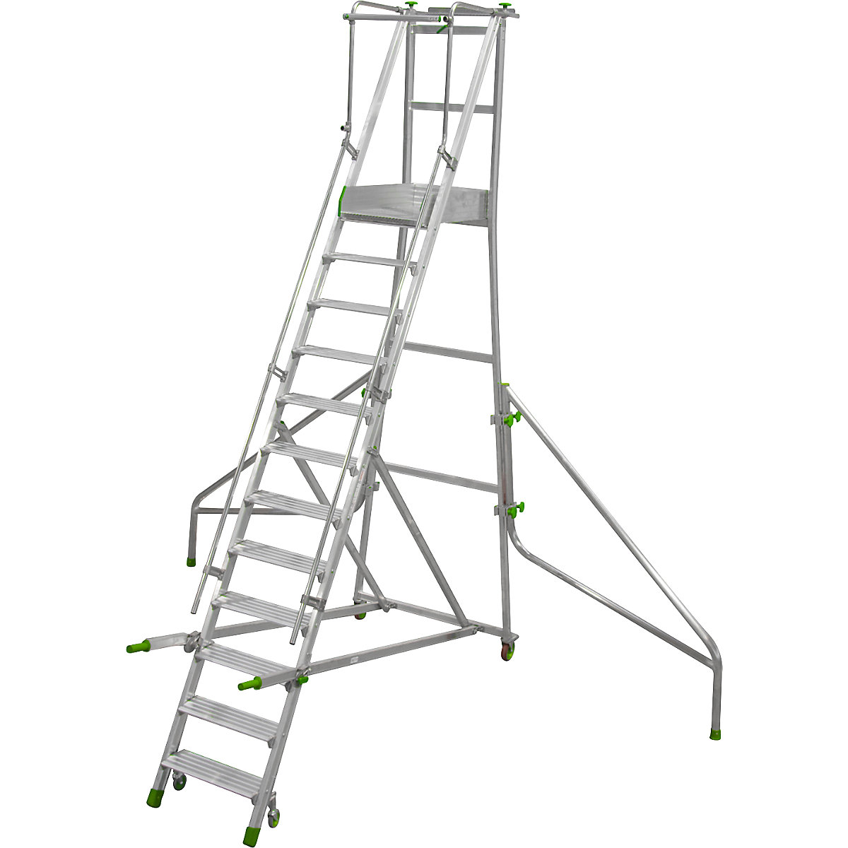 Mobilne aluminijske stepenice s podestom, sklopiva izvedba, s rebrastim aluminijskim stepenicama, 12 stepenica uključujući platformu-13