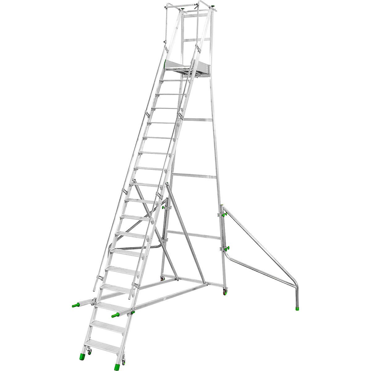 Mobilne aluminijske stepenice s podestom, sklopiva izvedba, s rebrastim aluminijskim stepenicama, 18 stepenica uključujući platformu-15