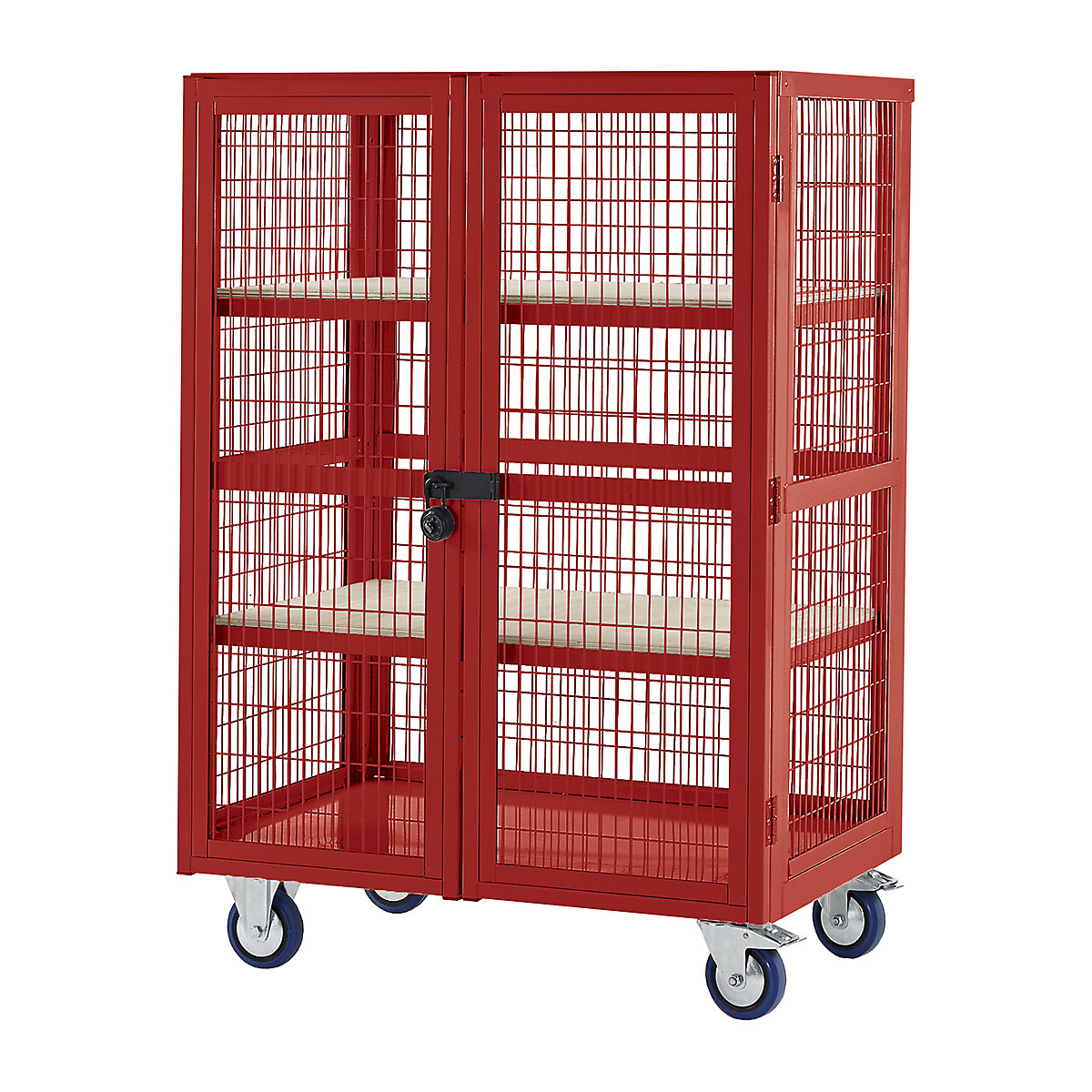 Mobile Mesh Cage Storage Trolleys, Mobile Mesh Cage Storage Trolleys, Mobile Mesh Cage Storage Trolley | 1355h x 900w x 600d mm | Red | 2 Steel Shelves | Without Doors-4