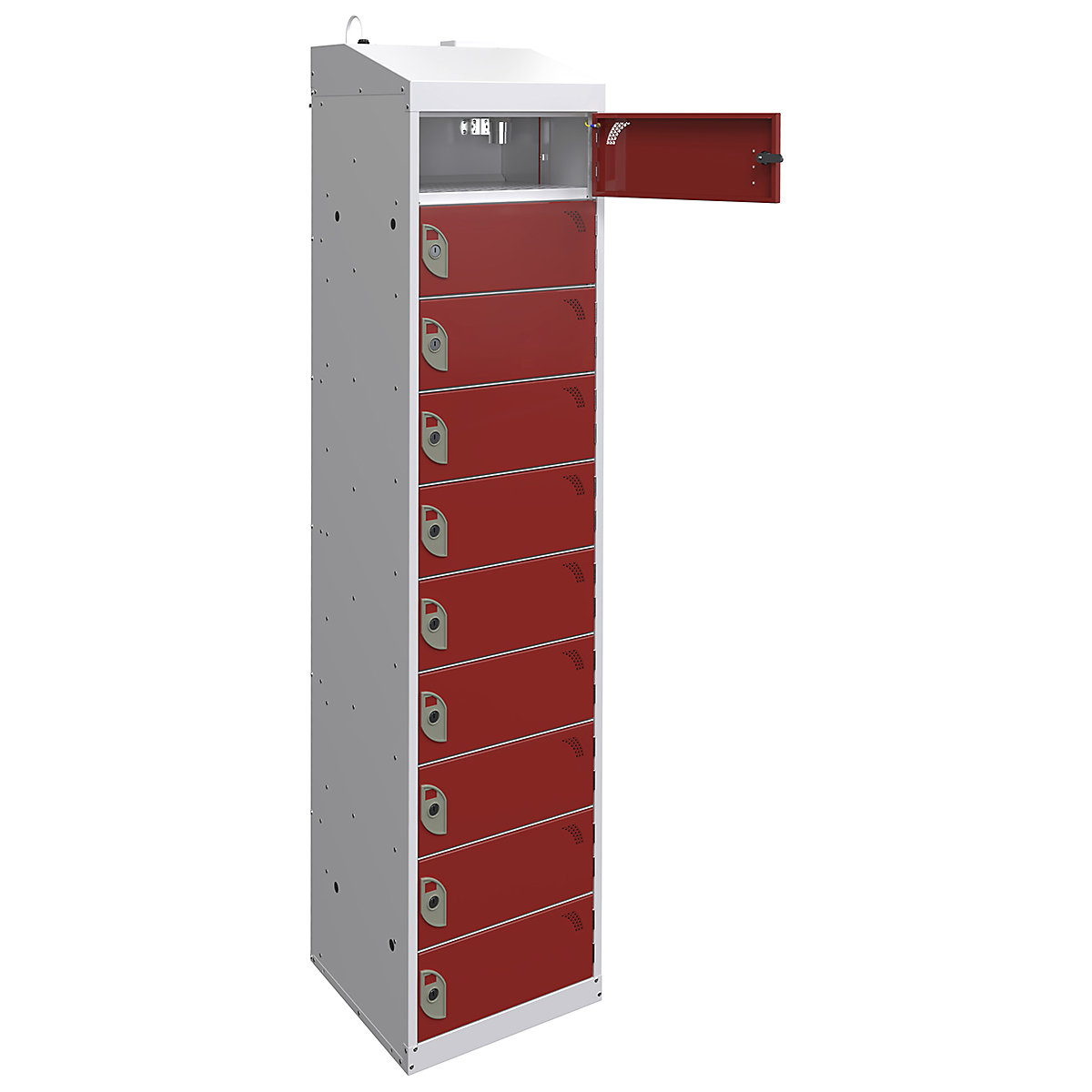 Mercian Fire Suppression Charging Locker, Mercian Fire Suppression Charging Locker, Mercian Fire Suppression 3-Pin Charging Locker | 1800h x 300w x 450d mm | 10 Compartment | Red Door-3