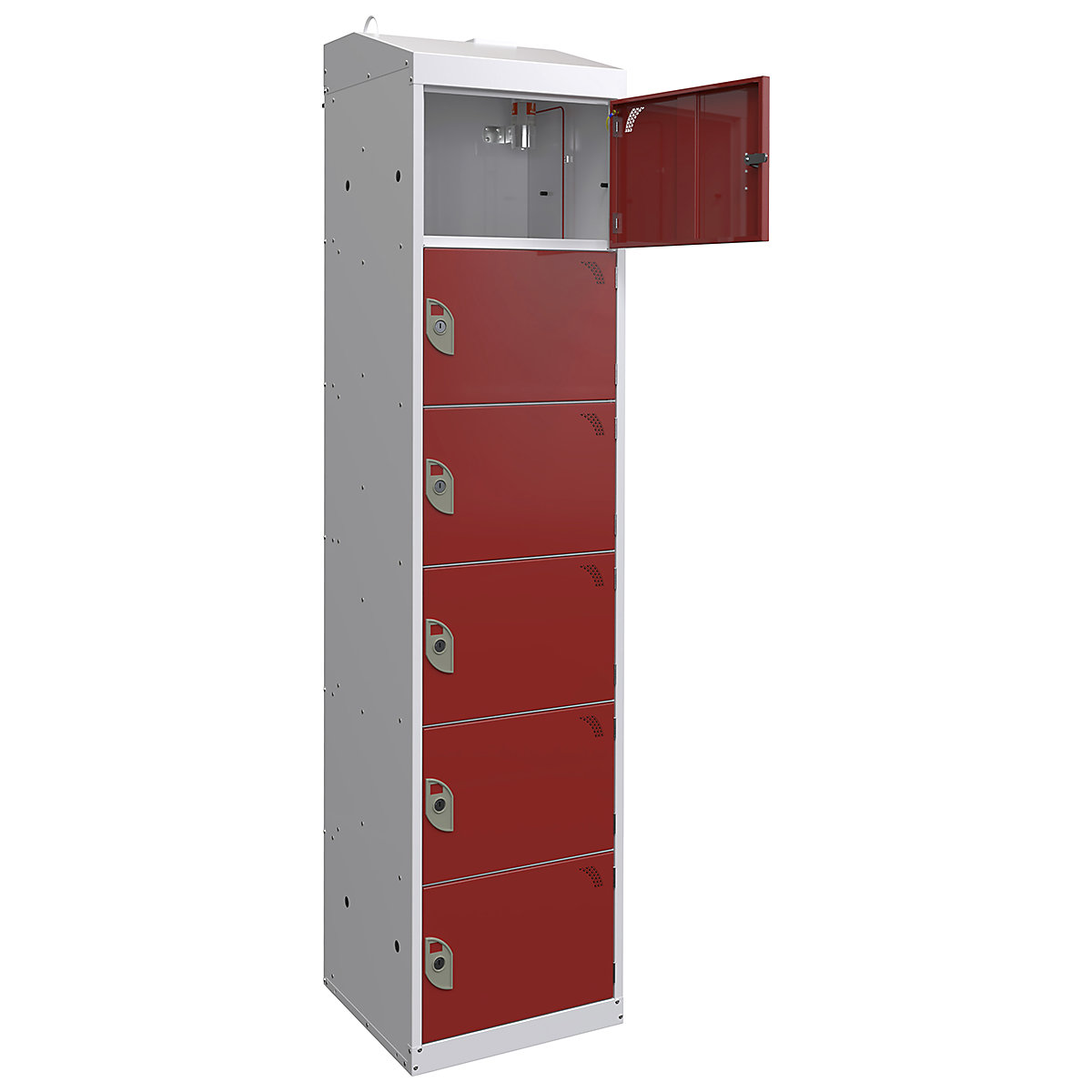 Mercian Fire Suppression Charging Locker, Mercian Fire Suppression Charging Locker, Mercian Fire Suppression 3-Pin Charging Locker | 1800h x 450w x 450d mm | 6 Compartment | Red Door-1