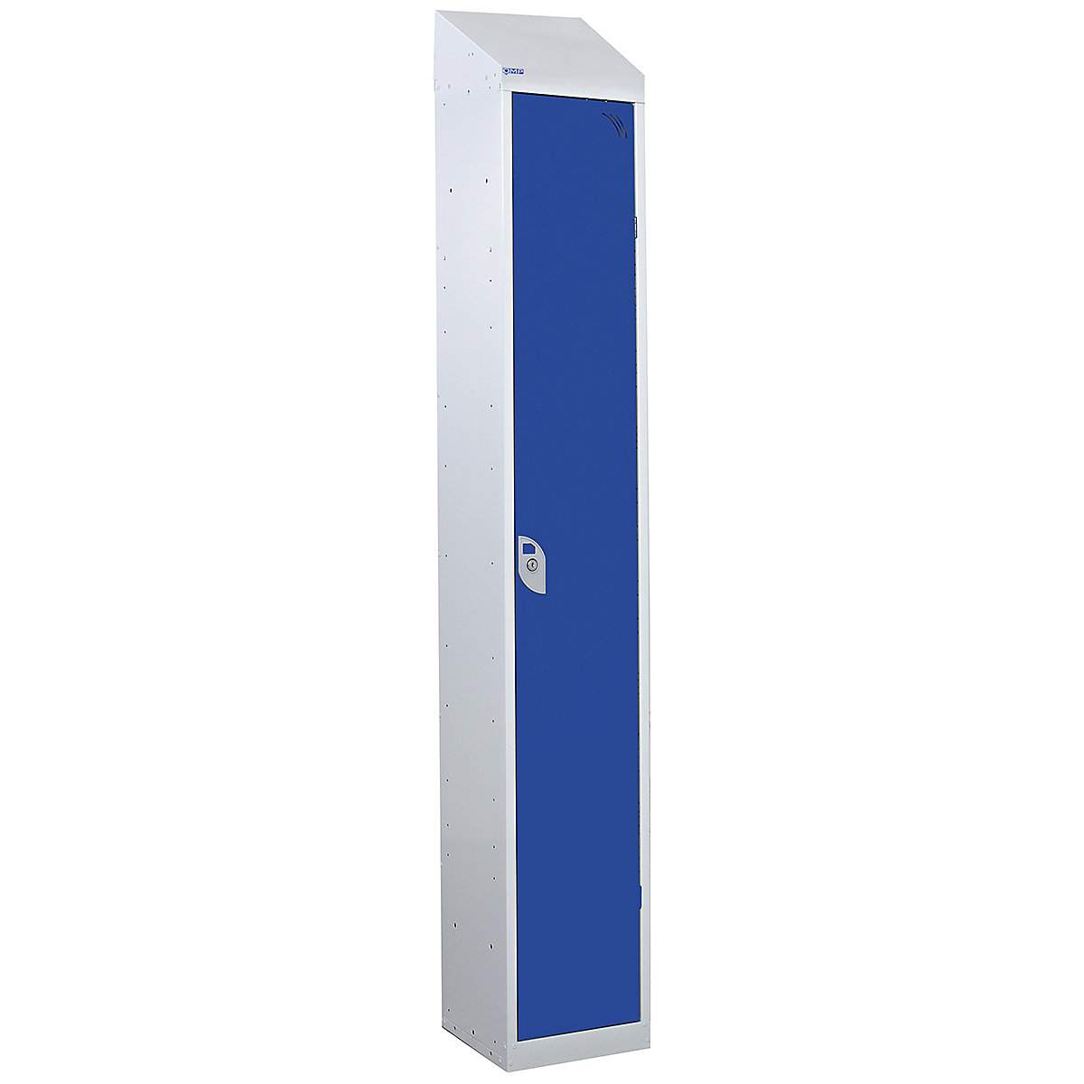 Mercian Metal Storage Lockers With Sloping Tops, Mercian Metal Storage Lockers With Sloping Tops, Mercian Single Door Metal Storage Locker With Sloping Top | 1950h x 450w x 450d mm | Blue Door | Key Lock-2