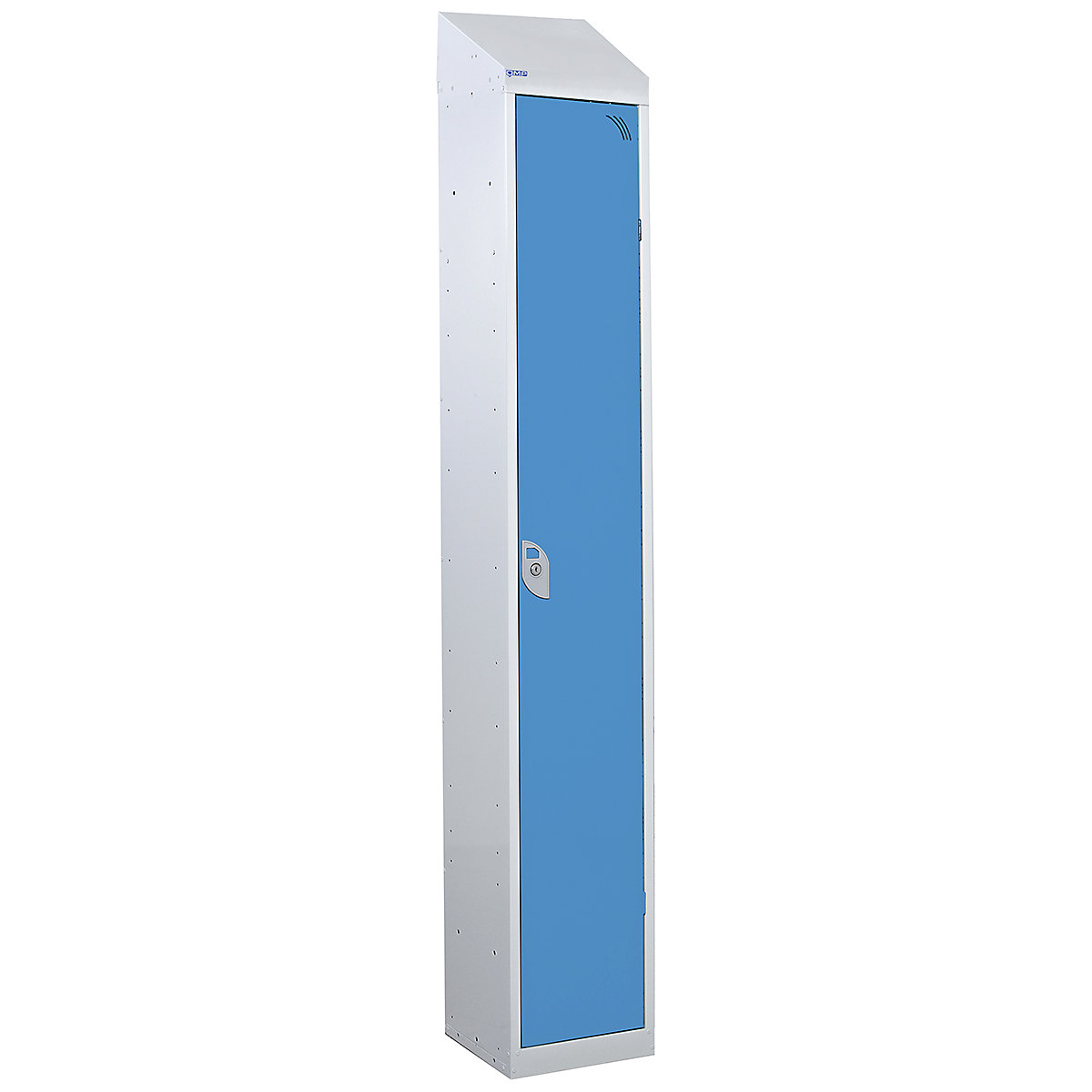 Mercian Metal Storage Lockers With Sloping Tops, Mercian Metal Storage Lockers With Sloping Tops, Mercian Single Door Metal Storage Locker With Sloping Top | 1950h x 300w x 450d mm | Light Blue | Key Lock-7