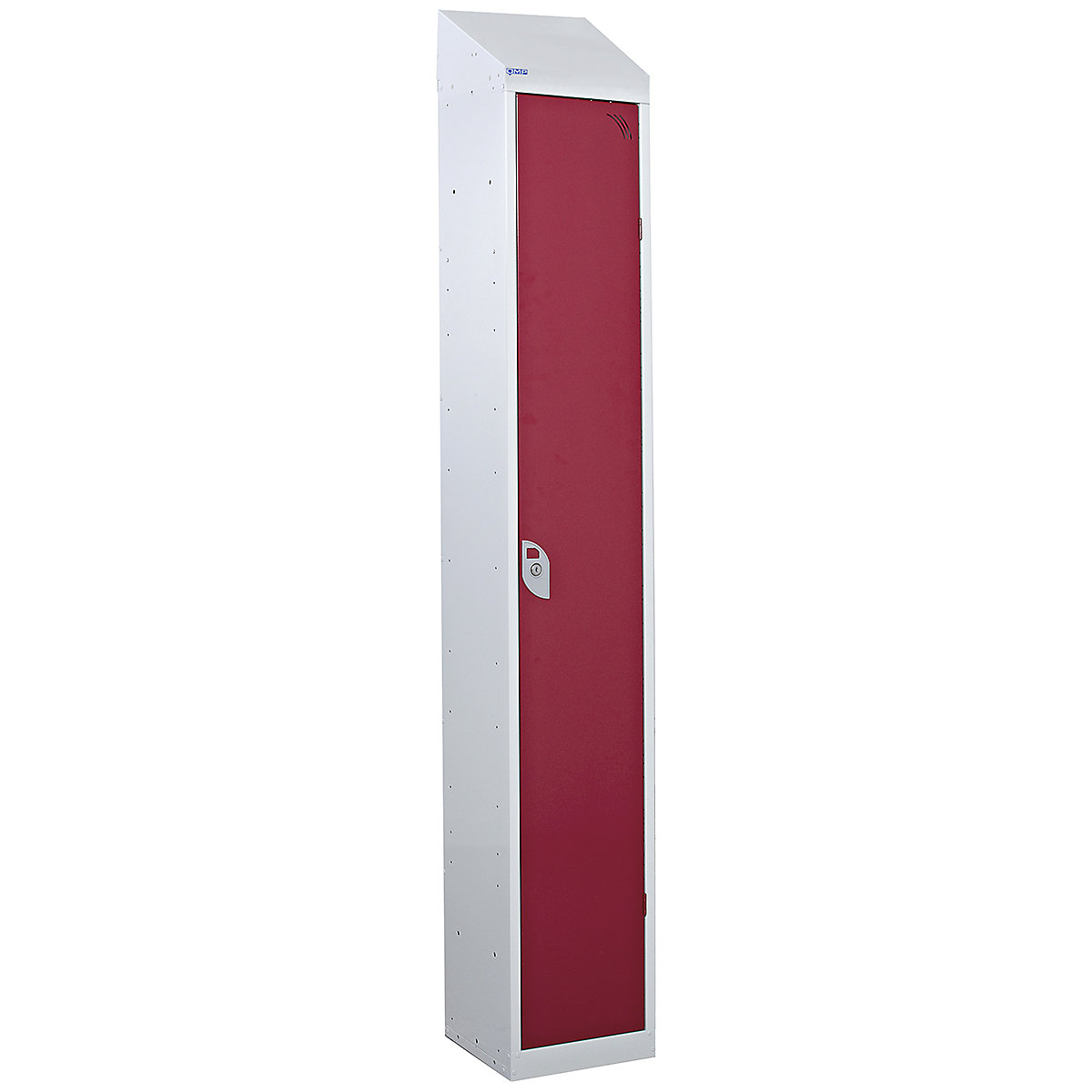 Mercian Metal Storage Lockers With Sloping Tops, Mercian Metal Storage Lockers With Sloping Tops, Mercian Single Door Metal Storage Locker With Sloping Top | 1950h x 450w x 450d mm | Red Door | Key Lock-8