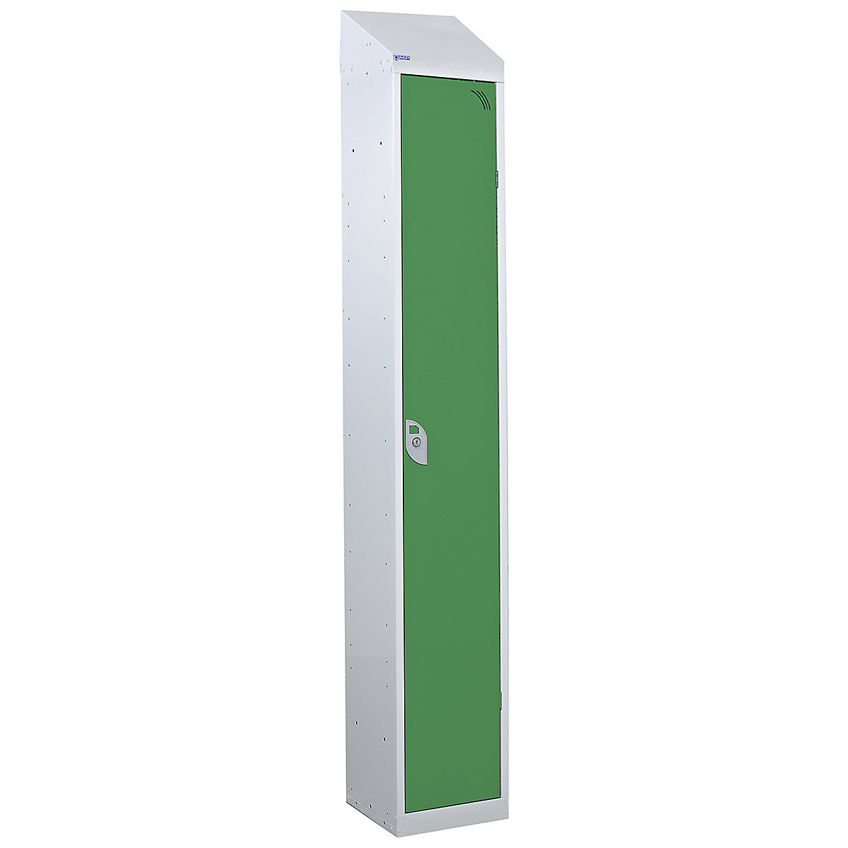 Mercian Single Door Metal Storage Lockers With Sloping Tops, Mercian Single Door Metal Storage Lockers With Sloping Tops, Mercian Single Door Metal Storage Locker With Sloping Top | 1950h x 300w x 450d mm | Green | Key Lock-3