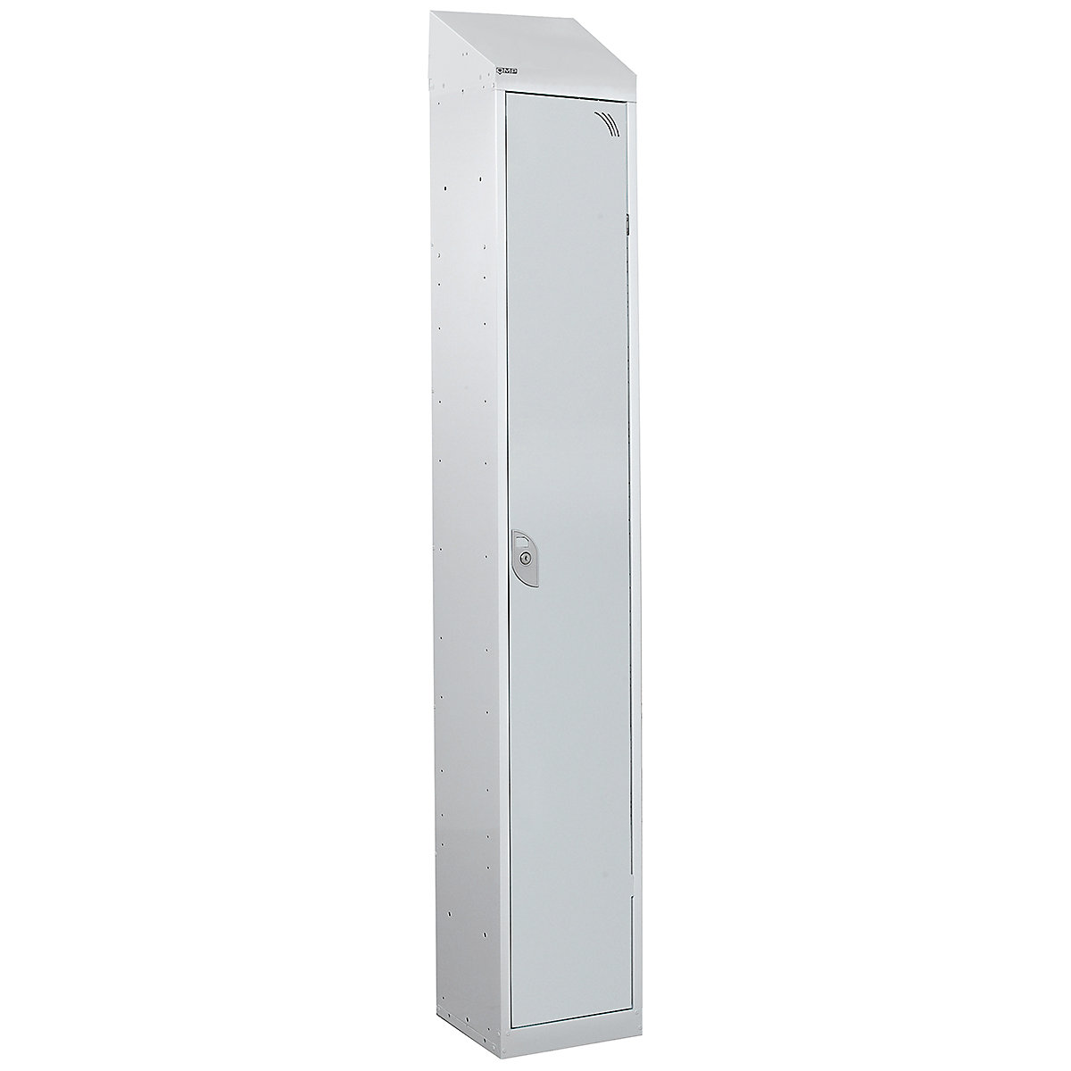 Mercian Single Door Metal Storage Lockers With Sloping Tops, Mercian Single Door Metal Storage Lockers With Sloping Tops, Mercian Single Door Metal Storage Locker With Sloping Top | 1950h x 380w x 380d mm | Grey Door | Key Lock-2