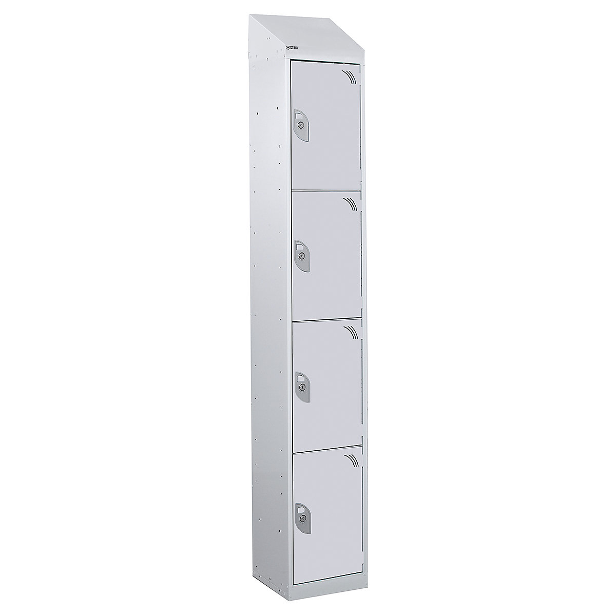 Mercian Sloping Top Four Door Metal Storage Lockers, Mercian Sloping Top Four Door Metal Storage Lockers, Mercian Four Door Metal Storage Locker With Sloping Top | 1950h x 380w x 380d mm | Grey Door | Key Lock-3