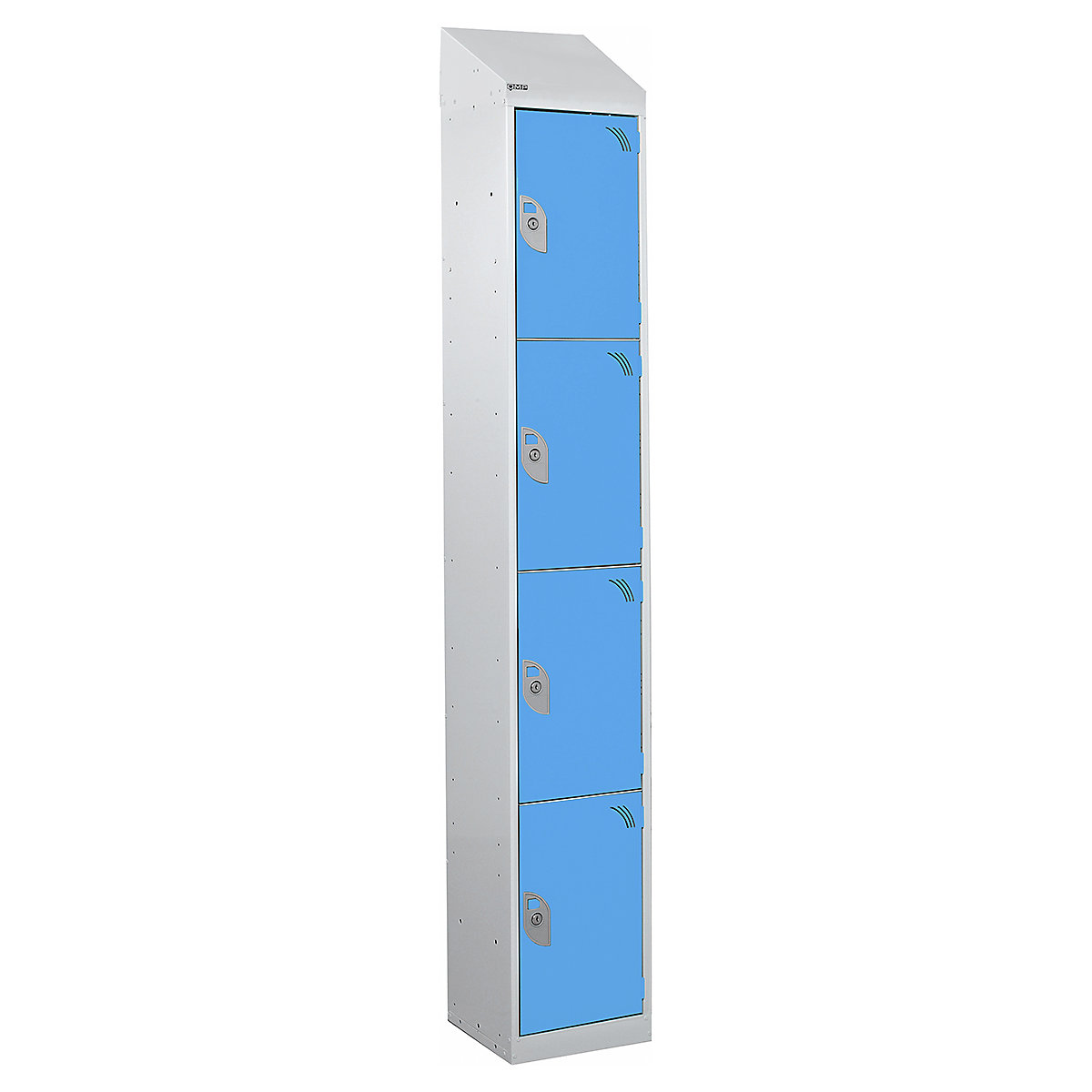 Mercian Sloping Top Four Door Metal Storage Lockers, Mercian Sloping Top Four Door Metal Storage Lockers, Mercian Four Door Metal Storage Locker With Sloping Top | 1950h x 300w x 450d mm | Light Blue | Key Lock-5