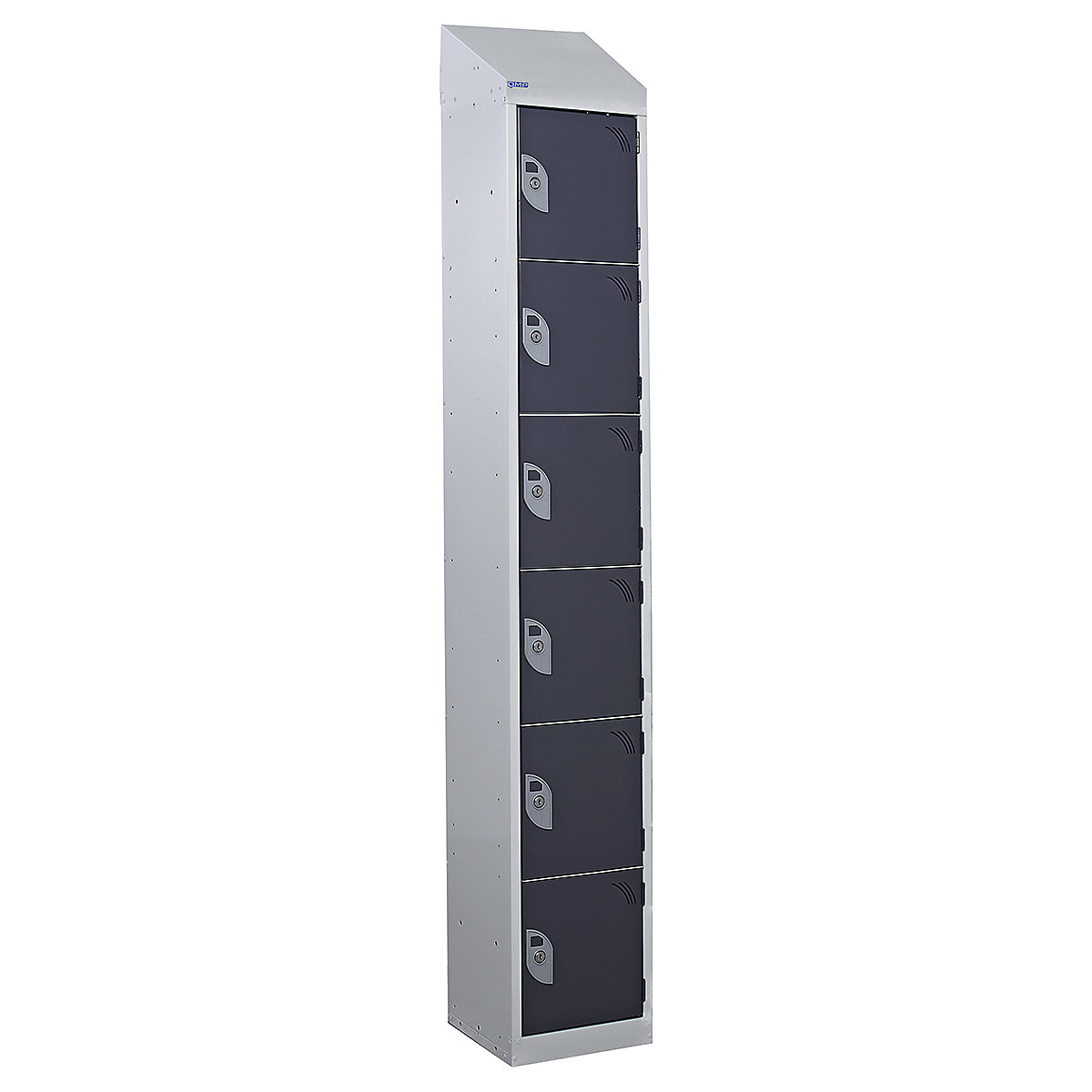 Mercian Sloping Top Six Door Metal Storage Lockers, Mercian Sloping Top Six Door Metal Storage Lockers, Mercian Six Door Metal Storage Locker With Sloping Top | 1950h x 450w x 450d mm | Dark Grey Door | Key Lock-2