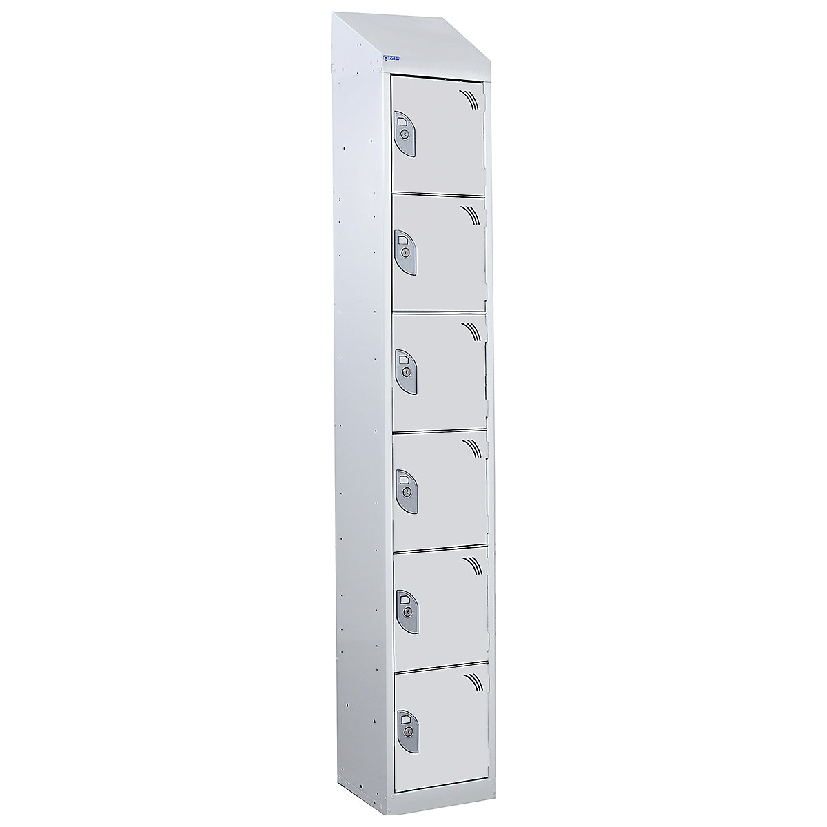 Mercian Sloping Top Six Door Metal Storage Lockers, Mercian Sloping Top Six Door Metal Storage Lockers, Mercian Six Door Metal Storage Locker With Sloping Top | 1950h x 450w x 450d mm | Grey Door | Key Lock-3