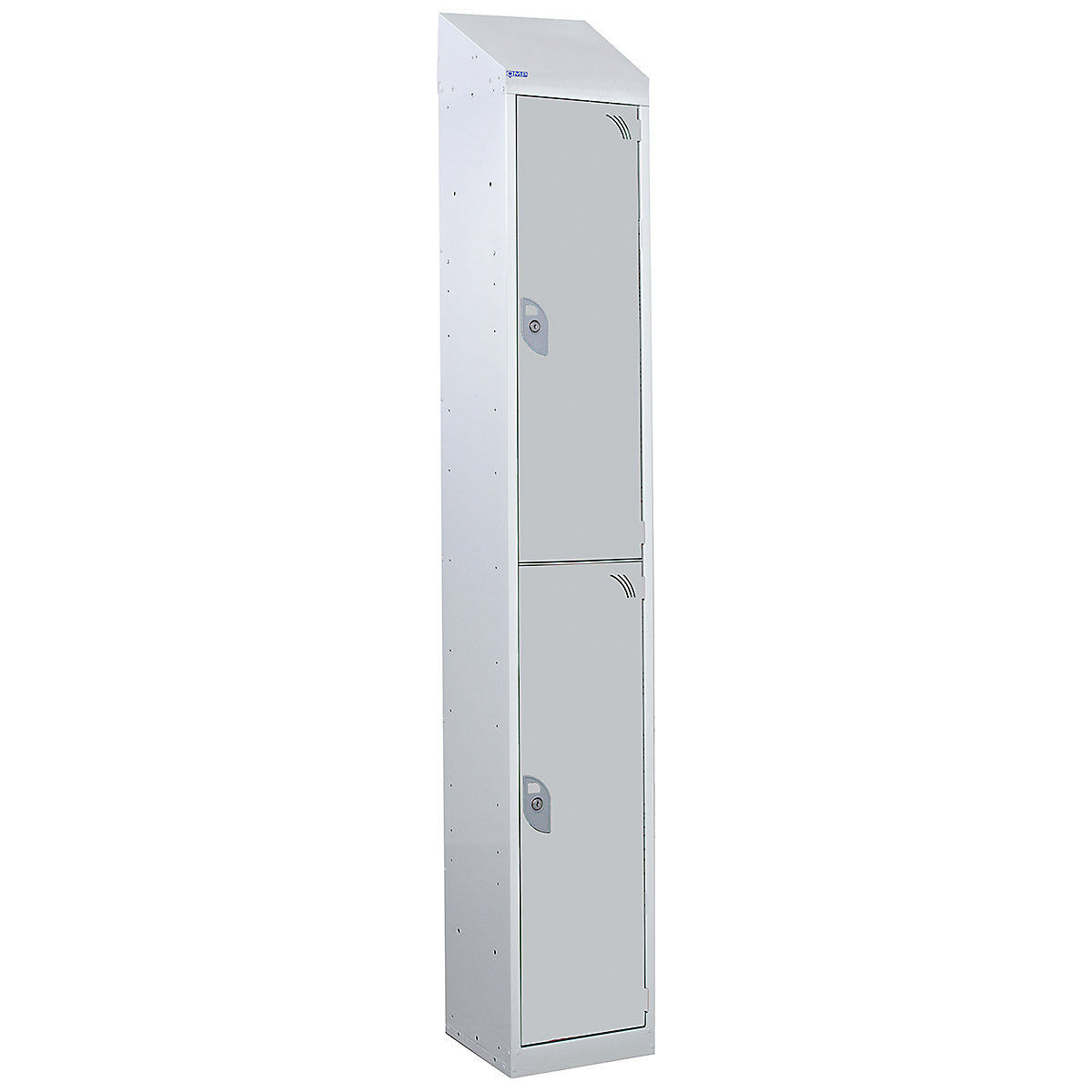 Mercian Sloping Top Two Door Metal Storage Lockers, Mercian Sloping Top Two Door Metal Storage Lockers, Mercian Two Door Metal Storage Locker With Sloping Top | 1950h x 380w x 380d mm | Grey Door | Key Lock-2