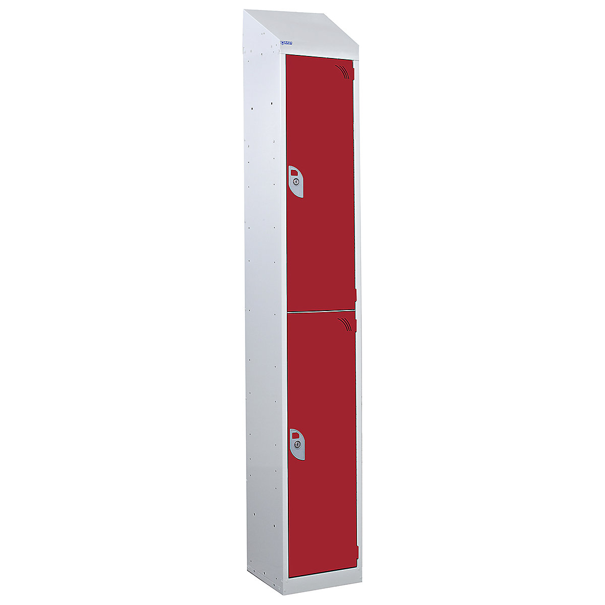 Mercian Sloping Top Two Door Metal Storage Lockers, Mercian Sloping Top Two Door Metal Storage Lockers, Mercian Two Door Metal Storage Locker With Sloping Top | 1950h x 300w x 450d mm | Red | Key Lock-5