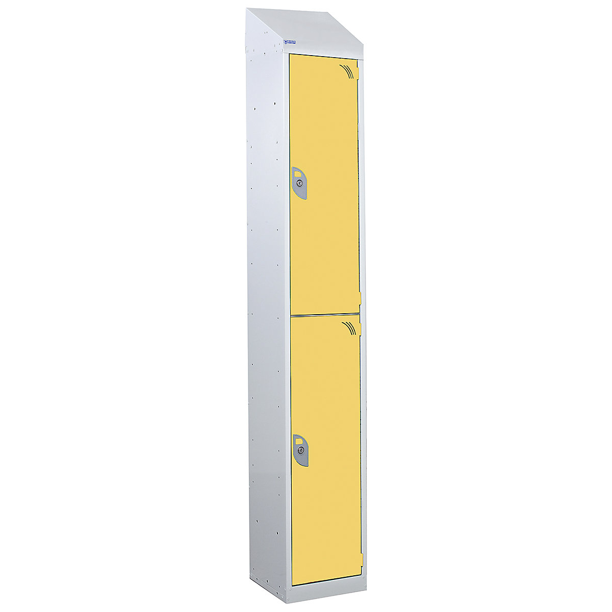 Mercian Sloping Top Two Door Metal Storage Lockers, Mercian Sloping Top Two Door Metal Storage Lockers, Mercian Two Door Metal Storage Locker With Sloping Top | 1950h x 380w x 380d mm | Yellow Door | Key Lock-6