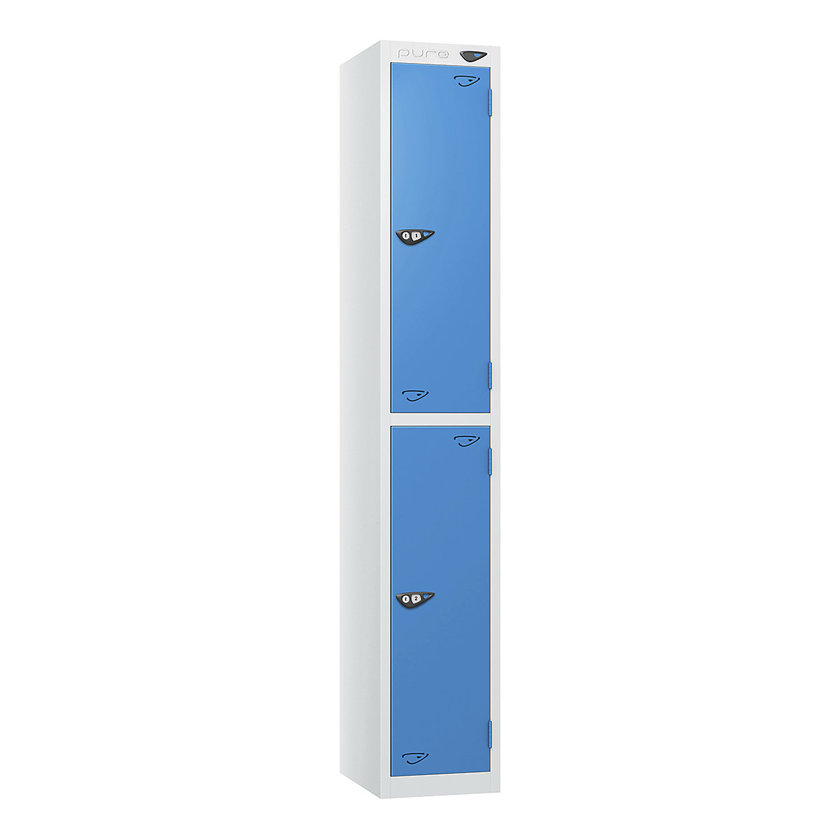 Pure Prime Metal Lockers | Artic White Bioshell, Pure Prime Metal Lockers | Artic White Bioshell, Pure Prime Metal Lockers | 1800h x 300w x 300d mm | 2 Door | Hasp & Staple Lock | Artic White Carcass | Cobalt Blue Doors-7