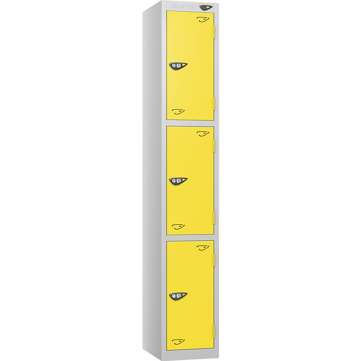 Pure Prime Metal Lockers | Artic White Bioshell, Pure Prime Metal Lockers | Artic White Bioshell, Pure Prime Metal Lockers | 1800h x 450w x 450d mm | 3 Door | Digital Combination Lock | Artic White Carcass | Lemon Yellow Doors-8