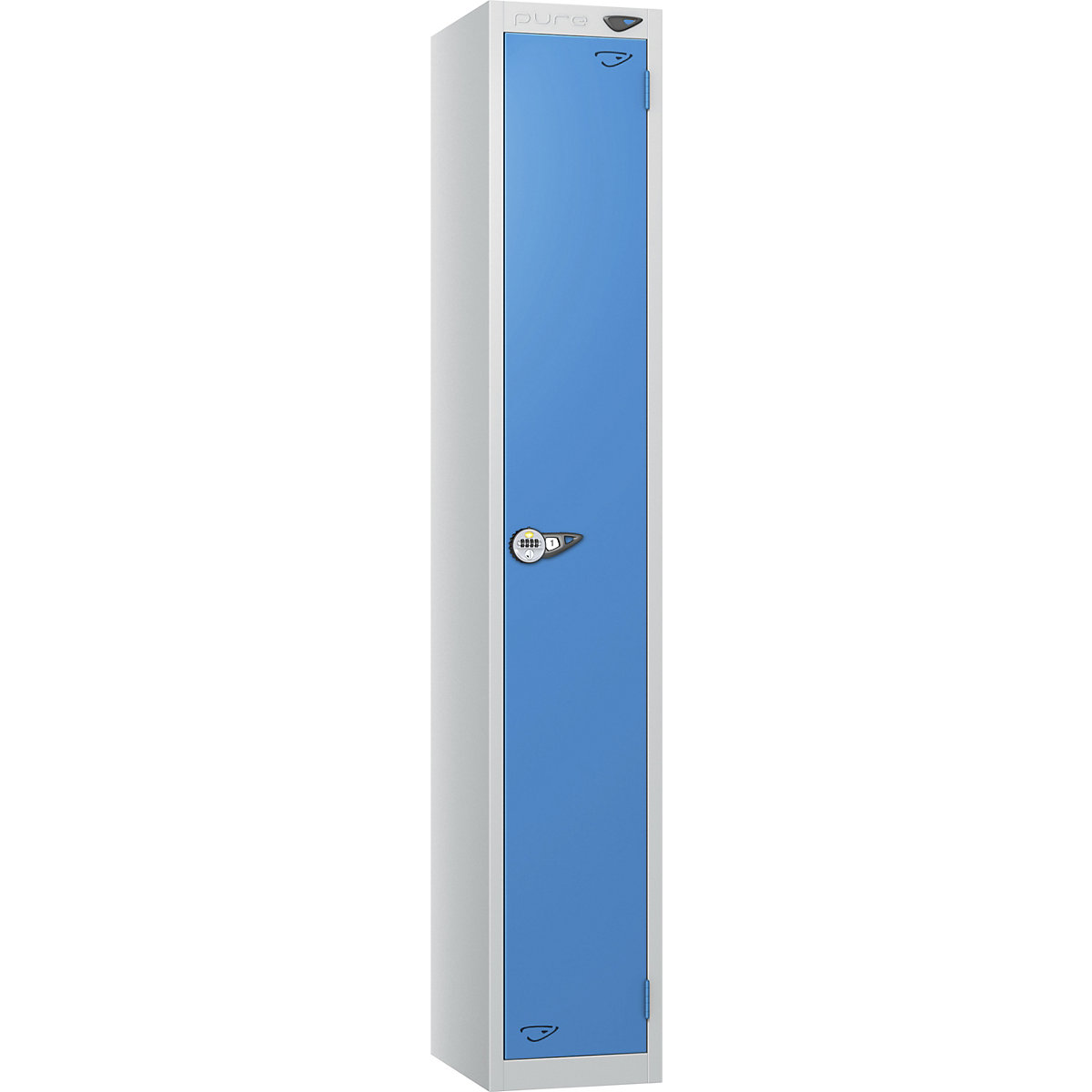 Pure Prime Metal Lockers with Combination Lock | Pearl Silver Bioshell | Carbon Zero Manufactured, Pure Prime Metal Lockers with Combination Lock | Pearl Silver Bioshell | Carbon Zero Manufactured, Pure Prime Metal Lockers | 1800h x 300w x 450d mm | 1 Door | Mechanical Combination Lock | Pearl Silver Carcass | Cobalt Blue Door-4