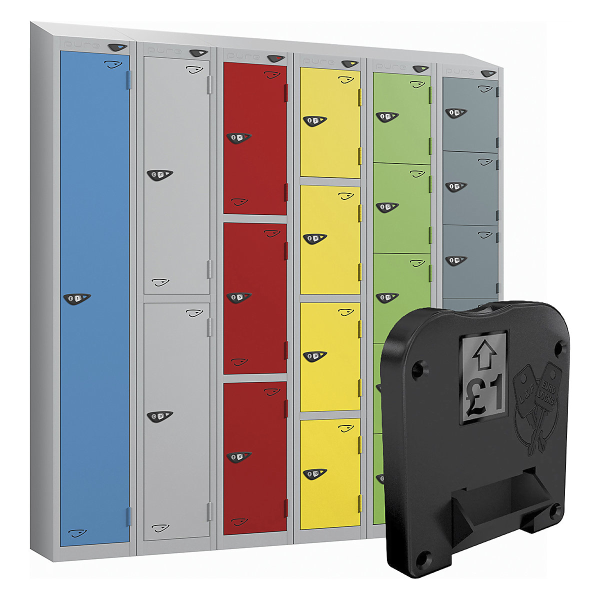 Pure Prime Sloping Top Coin Return Lockers | Pearl Silver Bioshell