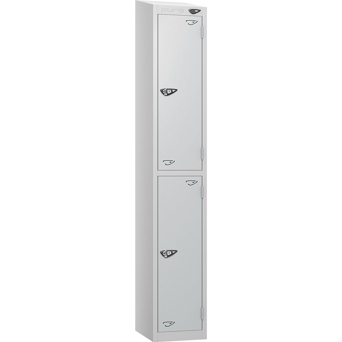 Pure Prime Sloping Top Metal Lockers | Pearl Silver Bioshell, Pure Prime Sloping Top Metal Lockers | Pearl Silver Bioshell, Pure Prime Sloping Top Metal Lockers | 1950h x 450w x 450d mm | 2 Door | Cam Lock Lock | Pearl Silver Carcass | Pearl Silver Doors-5