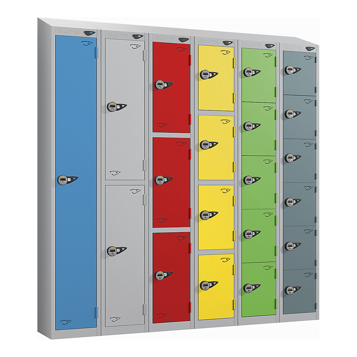 Pure Prime Sloping Top Metal Lockers with Combination Locks | Pearl Silver Bioshell | Carbon Zero Manufactured (Product illustration 2)-1