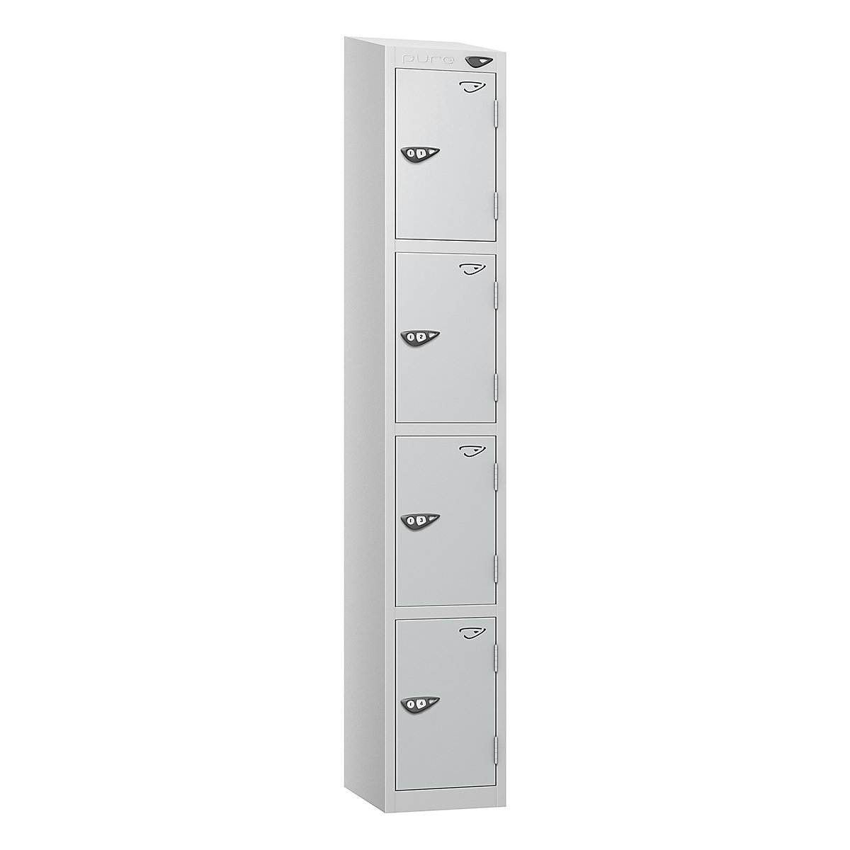Pure Prime Sloping Top Metal Lockers with Combination Locks | Pearl Silver Bioshell | Carbon Zero Manufactured