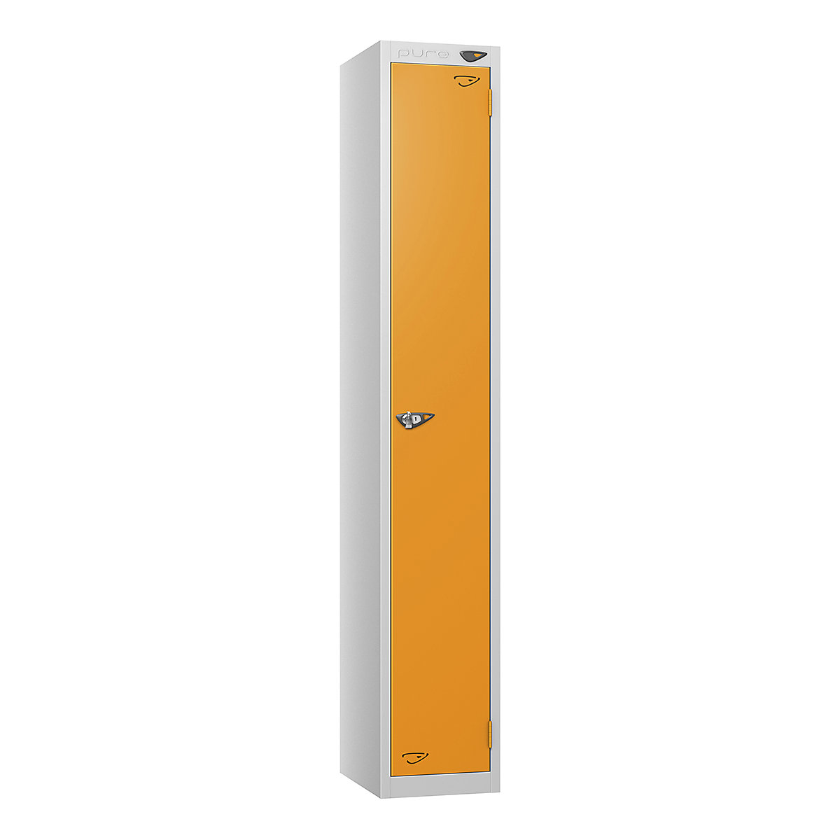 Pure Style Metal Lockers | Pearl Silver Bioshell | Carbon Zero Manufactured, Pure Style Metal Lockers | Pearl Silver Bioshell | Carbon Zero Manufactured, Pure Style Metal Lockers | 1800h x 300w x 450d mm | 1 Door | Hasp & Staple Lock | Pearl Silver Carcass | Magma Orange Door-4