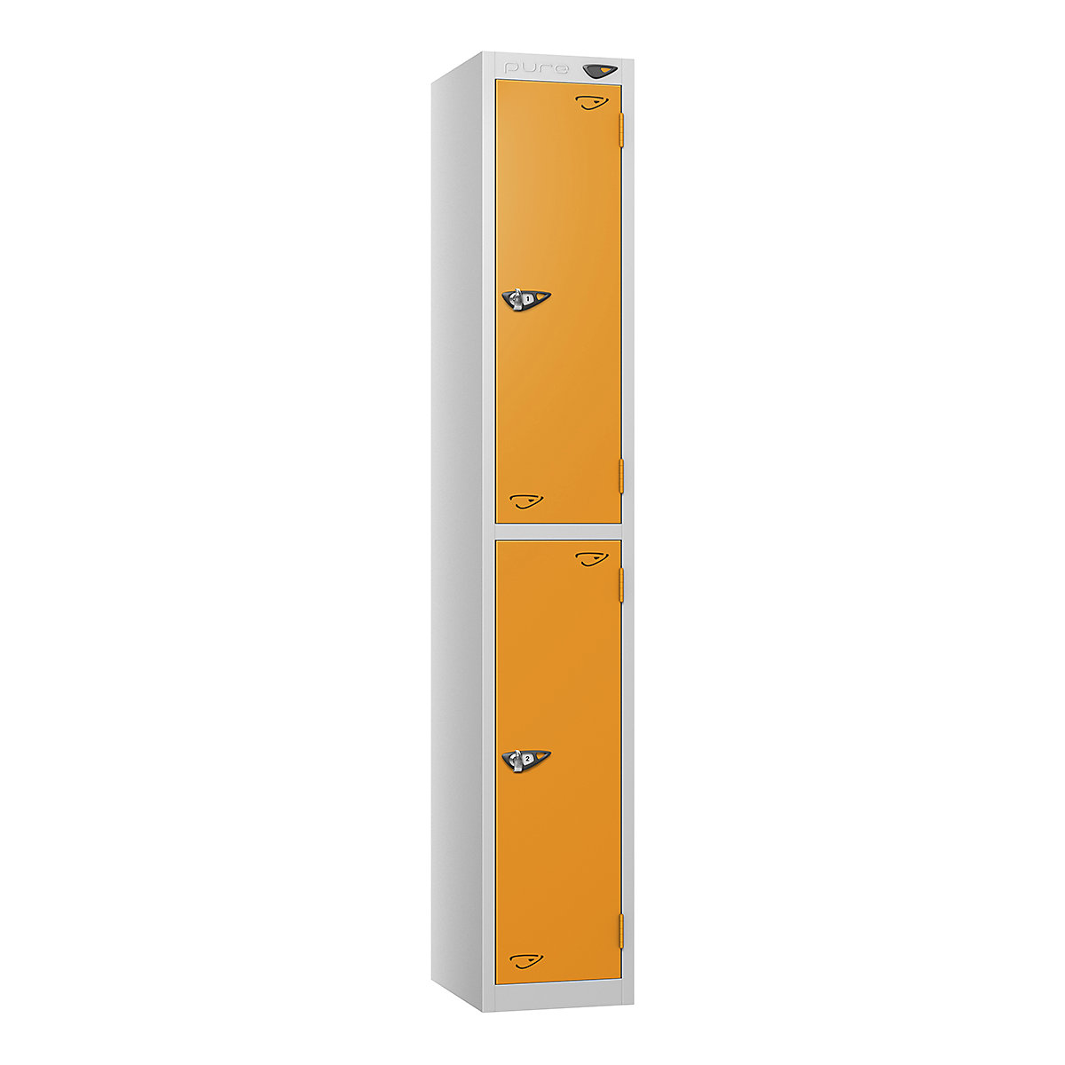 Pure Style Metal Lockers | Pearl Silver Bioshell, Pure Style Metal Lockers | Pearl Silver Bioshell, Pure Style Metal Lockers | 1800h x 300w x 300d mm | 2 Door | Hasp & Staple Lock | Pearl Silver Carcass | Magma Orange Doors-5