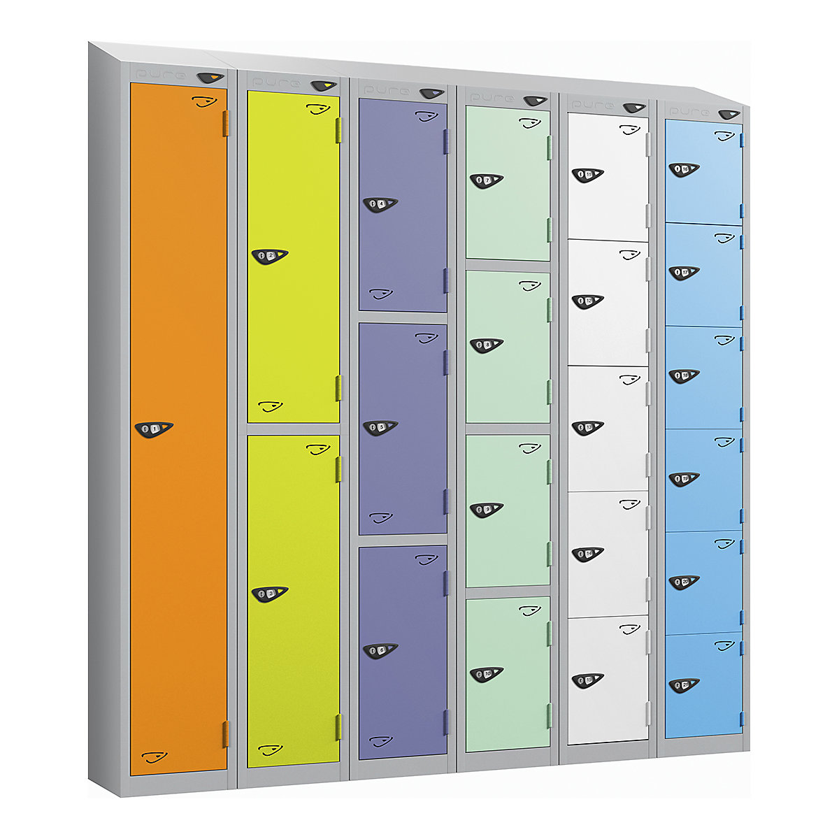 Pure Style Sloping Top Metal Lockers | Pearl Silver Bioshell | Carbon Zero Manufactured