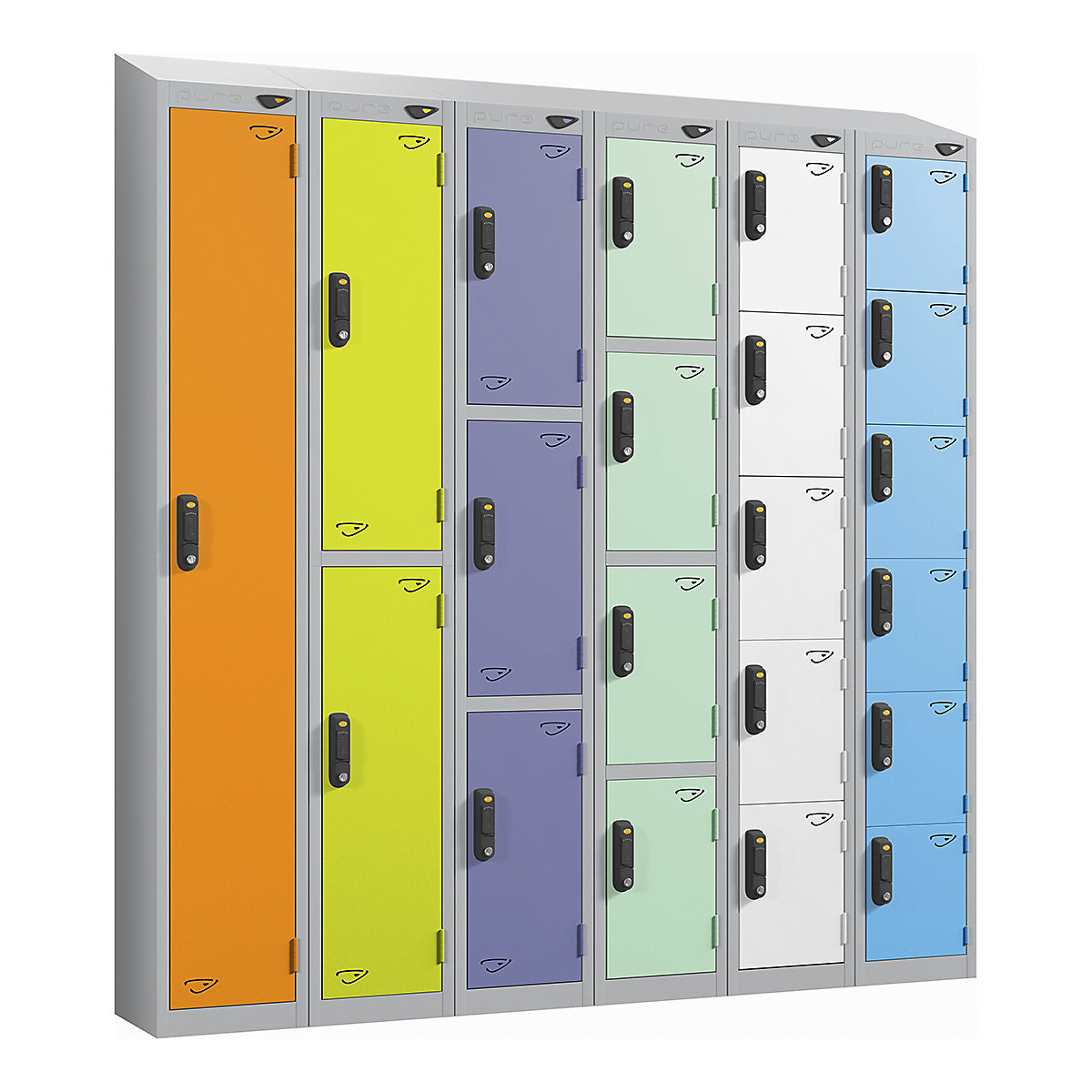 Pure Style Sloping Top Metal Lockers with Combination Locks | Pearl Silver Bioshell