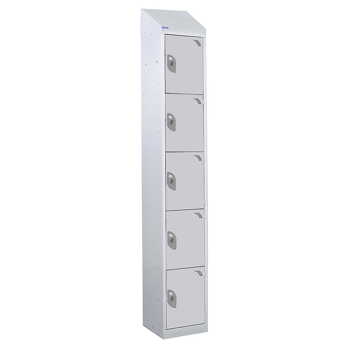 Sloping Top Five Door Lockers 300mm Wide x 300mm Deep, Sloping Top Five Door Lockers 300mm Wide x 300mm Deep, Mercian Five Door Metal Storage Locker With Sloping Top | 1950h x 380w x 380d mm | Grey Door | Key Lock-4