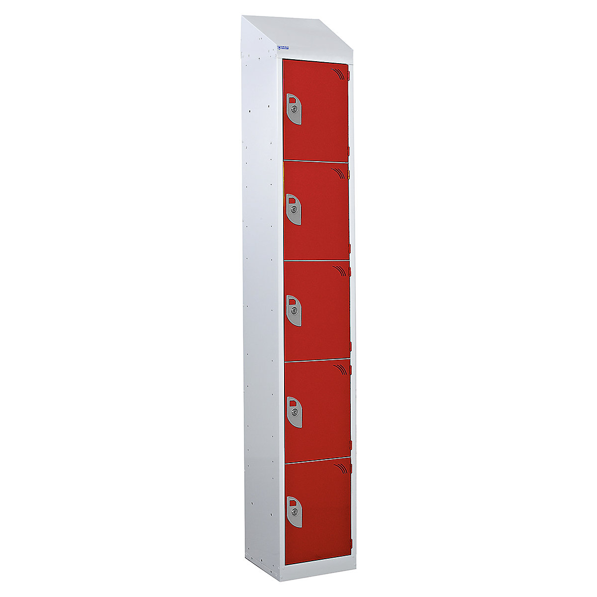 Sloping Top Five Door Lockers 300mm Wide x 300mm Deep, Sloping Top Five Door Lockers 300mm Wide x 300mm Deep, Mercian Five Door Metal Storage Locker With Sloping Top | 1950h x 300w x 450d mm | Red | Key Lock-6