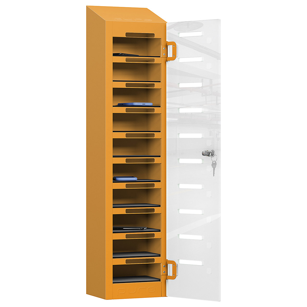 Pure PhoneSafe+ Mobile Phone Lockers, Pure PhoneSafe+ Mobile Phone Lockers, Pure PhoneSafe+ Mobile Phone Lockers | Single Door - Ten Compartment | Storage Only | 1060h x 250w x 190d mm | Cam Lock | Magma-8
