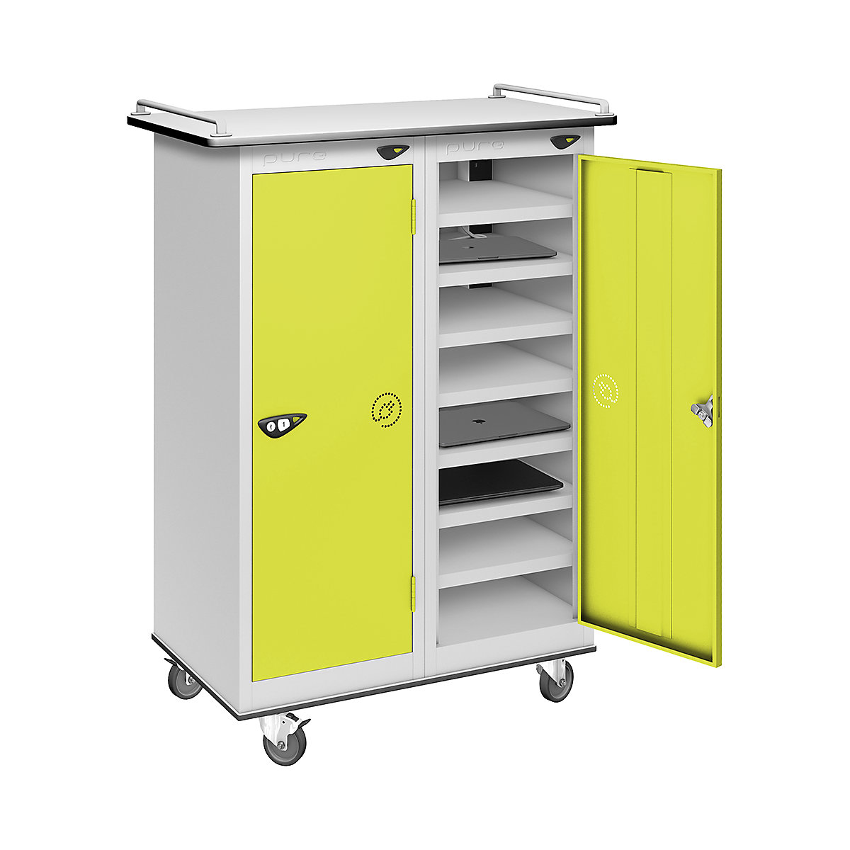 Pure Power Laptop Charging Trolleys, Pure Power Laptop Charging Trolleys, Pure Power Low Laptop Storage Trolley | 16 Compartment | Storage Only | 1000h x 760w x 450d mm | Mechanical Combination Lock | Lime Light Door-6
