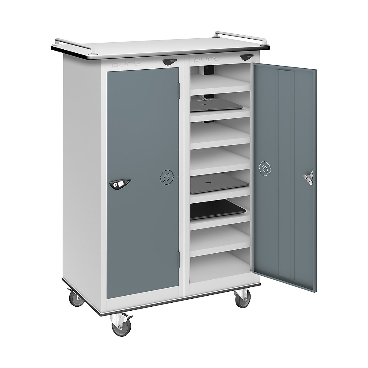 Pure Power Laptop Charging Trolleys, Pure Power Laptop Charging Trolleys, Pure Power Low Laptop Storage Trolley | 16 Compartment | Storage Only | 1000h x 760w x 450d mm | Cam Lock | Slate Grey Door-3