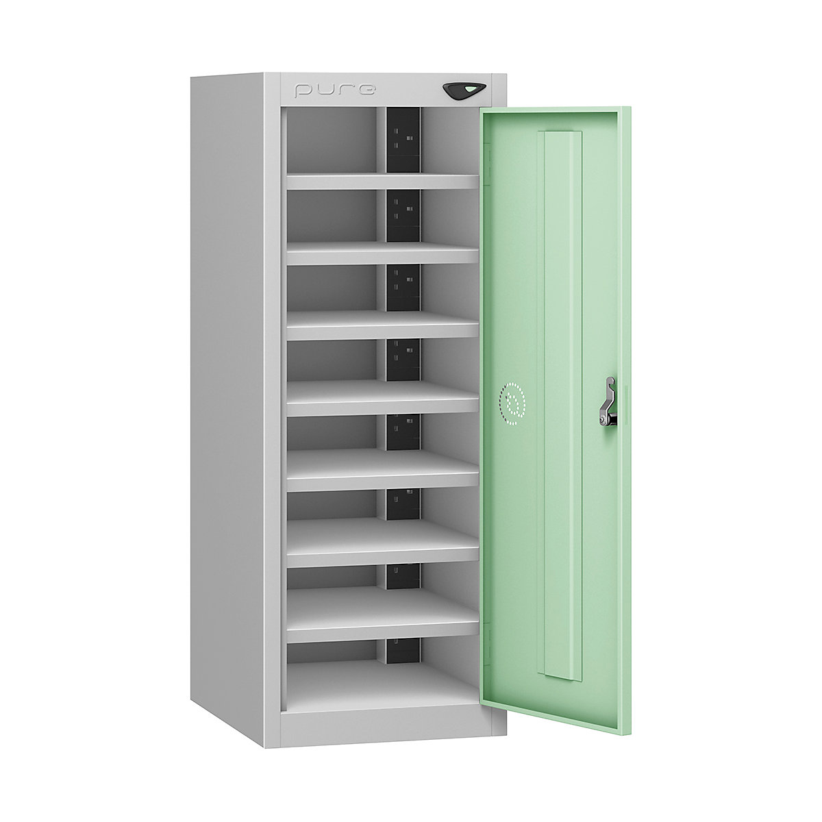 Pure Power Low Laptop Charging Lockers | 1000h mm, Pure Power Low Laptop Charging Lockers | 1000h mm, Pure Power Low Laptop Charging Locker | 8 Compartment | Dual USBa & USBc Port | 1000h x 380w x 450d mm | Mechanical Combination Lock | Mint Green Door-7