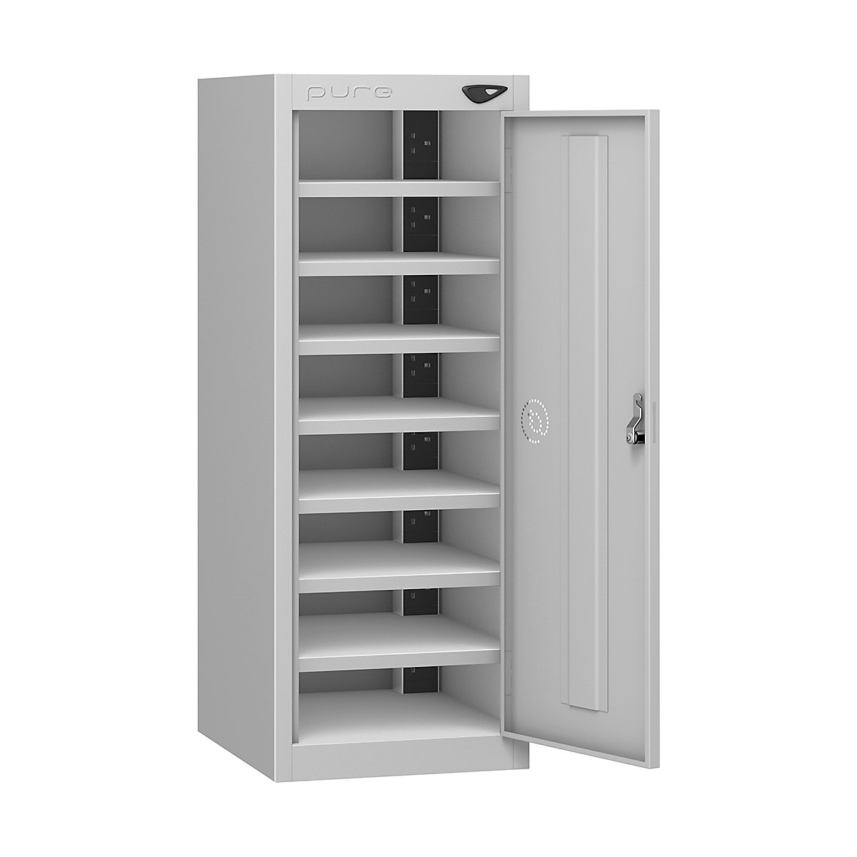 Pure Power Low Laptop Charging Lockers | 1000h mm, Pure Power Low Laptop Charging Lockers | 1000h mm, Pure Power Low Laptop Charging Locker | 8 Compartment | Standard UK 3-Pin Plug | 1000h x 380w x 450d mm | Mechanical Combination Lock | Pearl Silver Door-3