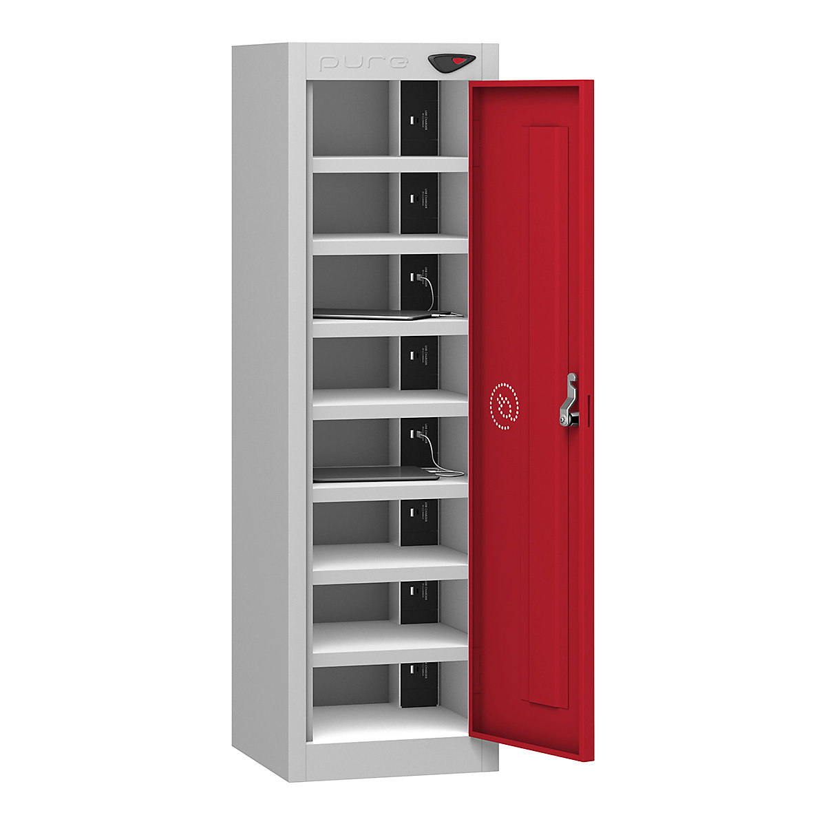 Pure Power Low Tablet Charging Lockers | 1000h mm, Pure Power Low Tablet Charging Lockers | 1000h mm, Pure Power Low Tablet Storage Locker | 8 Compartment | Storage Only | 1000h x 300w x 300d mm | Cam Lock | Flame Red Door-2