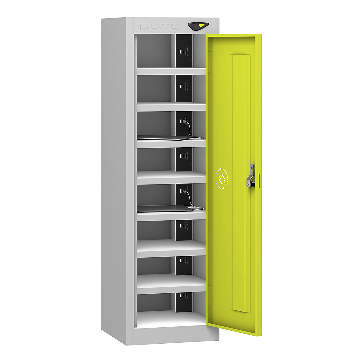 Pure Power Low Tablet Charging Lockers | 1000h mm, Pure Power Low Tablet Charging Lockers | 1000h mm, Pure Power Low Tablet Storage Locker | 8 Compartment | Storage Only | 1000h x 300w x 300d mm | Mechanical Combination Lock | Lime Light Door-3