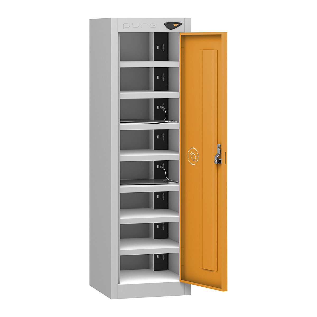 Pure Power Low Tablet Charging Lockers | 1000h mm, Pure Power Low Tablet Charging Lockers | 1000h mm, Pure Power Low Tablet Storage Locker | 8 Compartment | Storage Only | 1000h x 300w x 300d mm | Mechanical Combination Lock | Magma Orange Door-4