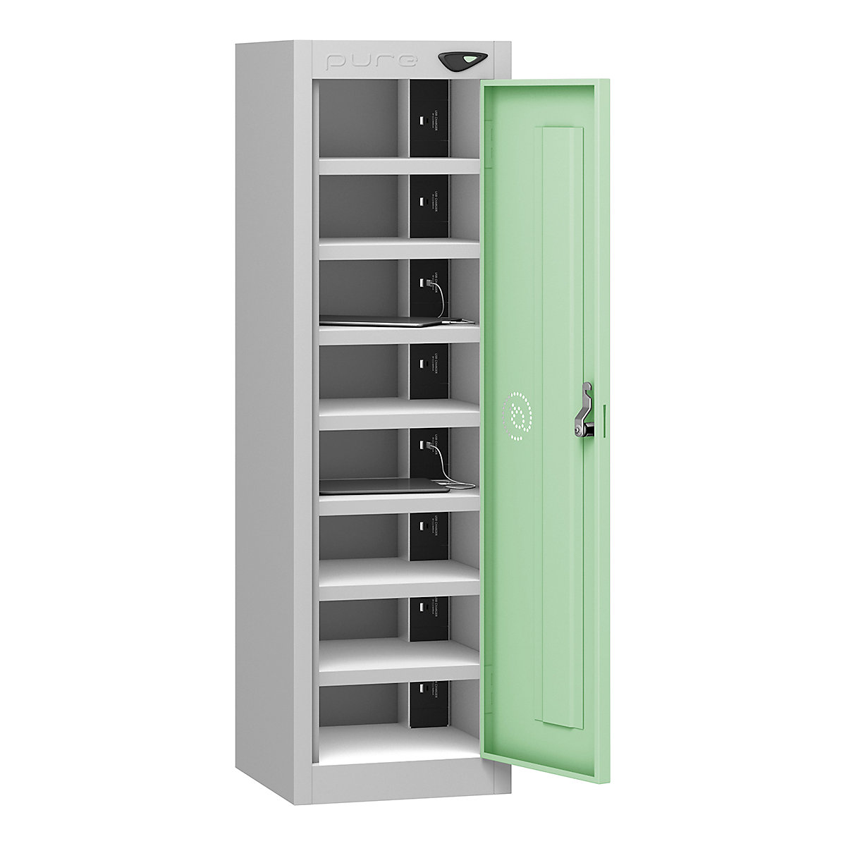 Pure Power Low Tablet Charging Lockers | 1000h mm, Pure Power Low Tablet Charging Lockers | 1000h mm, Pure Power Low Tablet Storage Locker | 8 Compartment | Storage Only | 1000h x 300w x 300d mm | Mechanical Combination Lock | Mint Green Door-5
