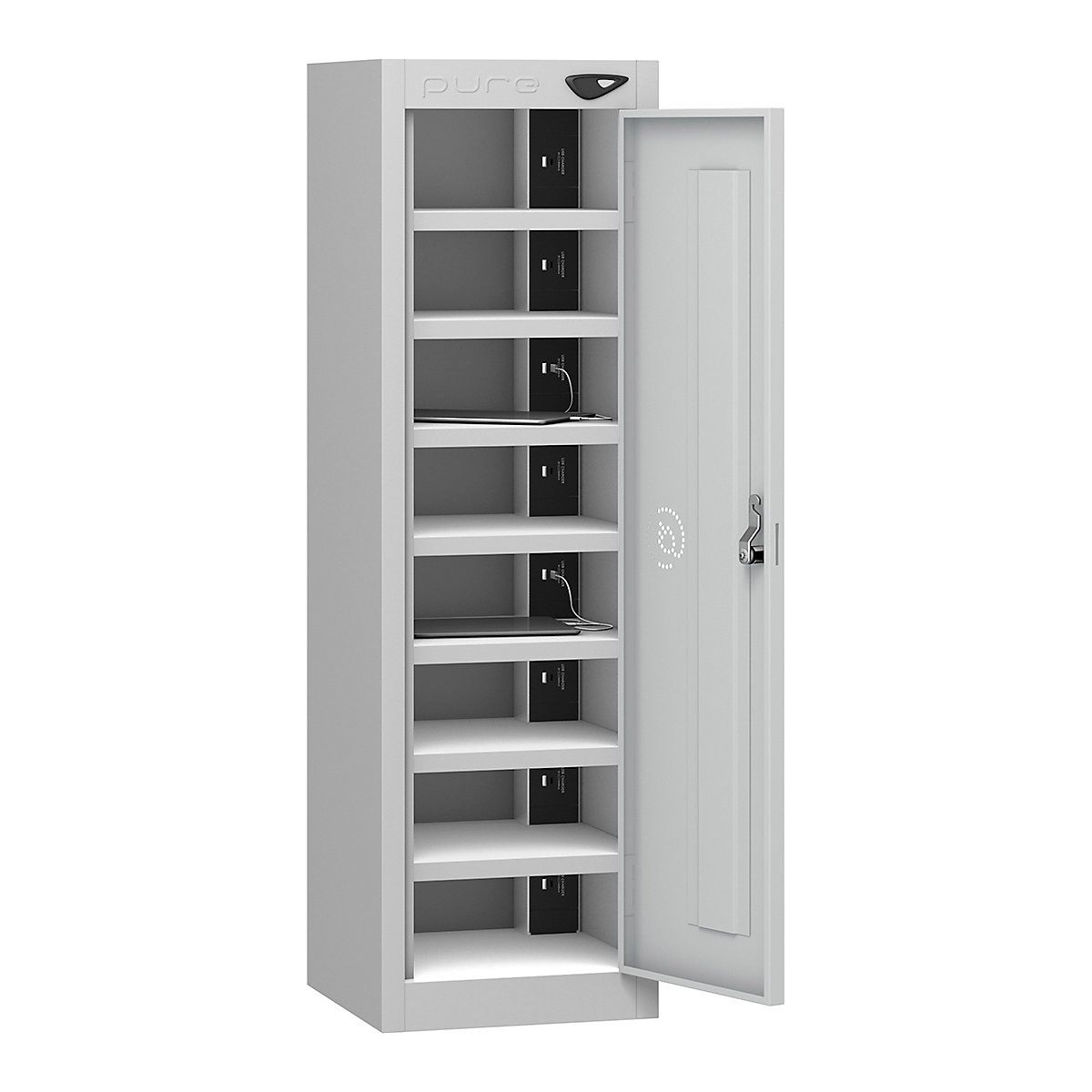 Pure Power Low Tablet Charging Lockers | 1000h mm, Pure Power Low Tablet Charging Lockers | 1000h mm, Pure Power Low Tablet Storage Locker | 8 Compartment | Storage Only | 1000h x 300w x 300d mm | Cam Lock | Pearl Silver Door-6