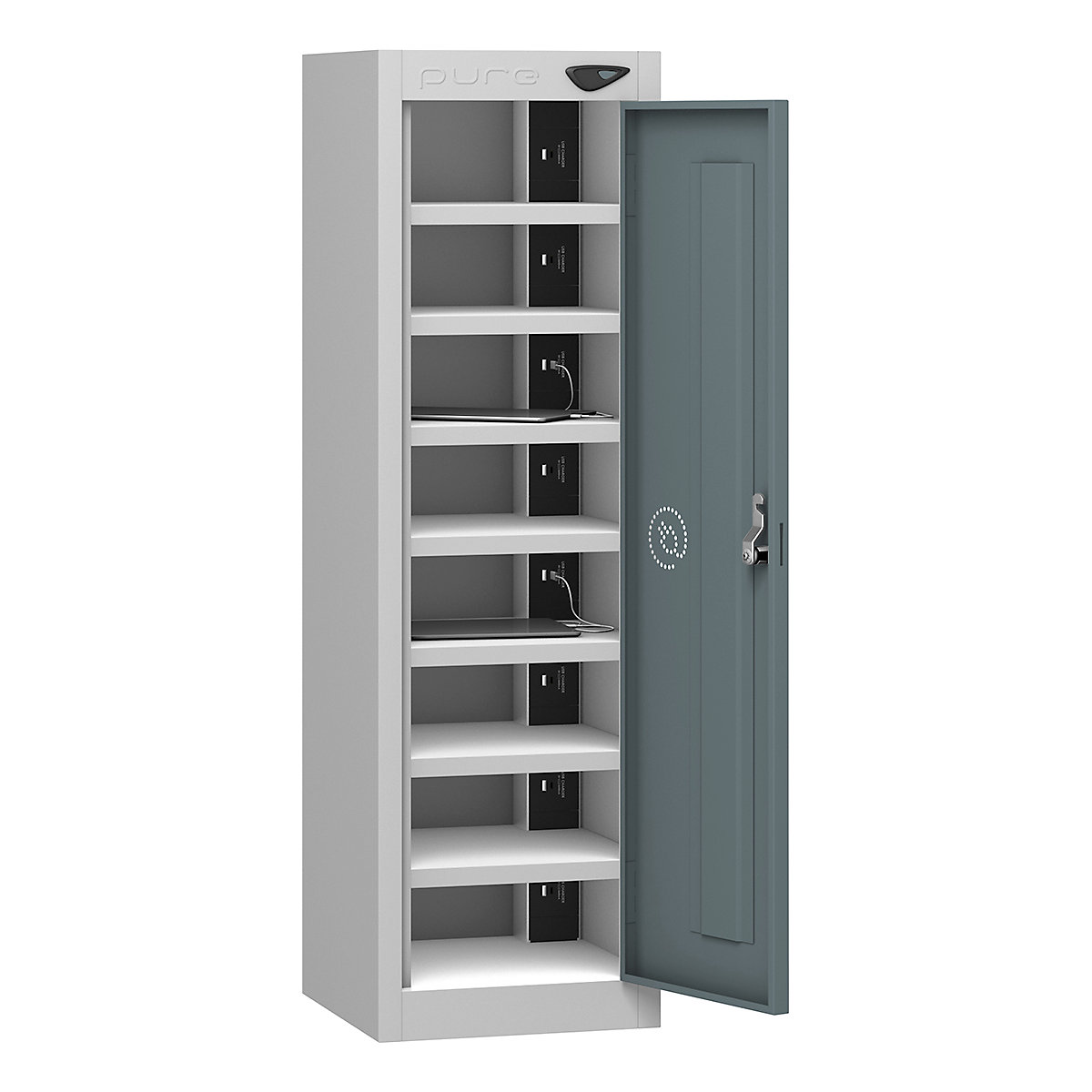 Pure Power Low Tablet Charging Lockers | 1000h mm, Pure Power Low Tablet Charging Lockers | 1000h mm, Pure Power Low Tablet Charging Locker | 8 Compartment | Standard UK 3-Pin Plug | 1000h x 300w x 300d mm | Cam Lock | Slate Grey Door-7
