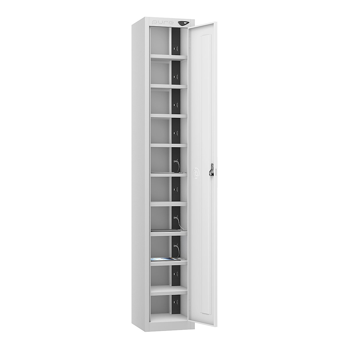 Pure Power Tablet Charging Lockers | 1800h mm, Pure Power Tablet Charging Lockers | 1800h mm, Pure Power Tablet Storage Locker | 10 Compartment | Storage Only | 1800h x 300w x 300d mm | Cam Lock | Arctic White Door-3