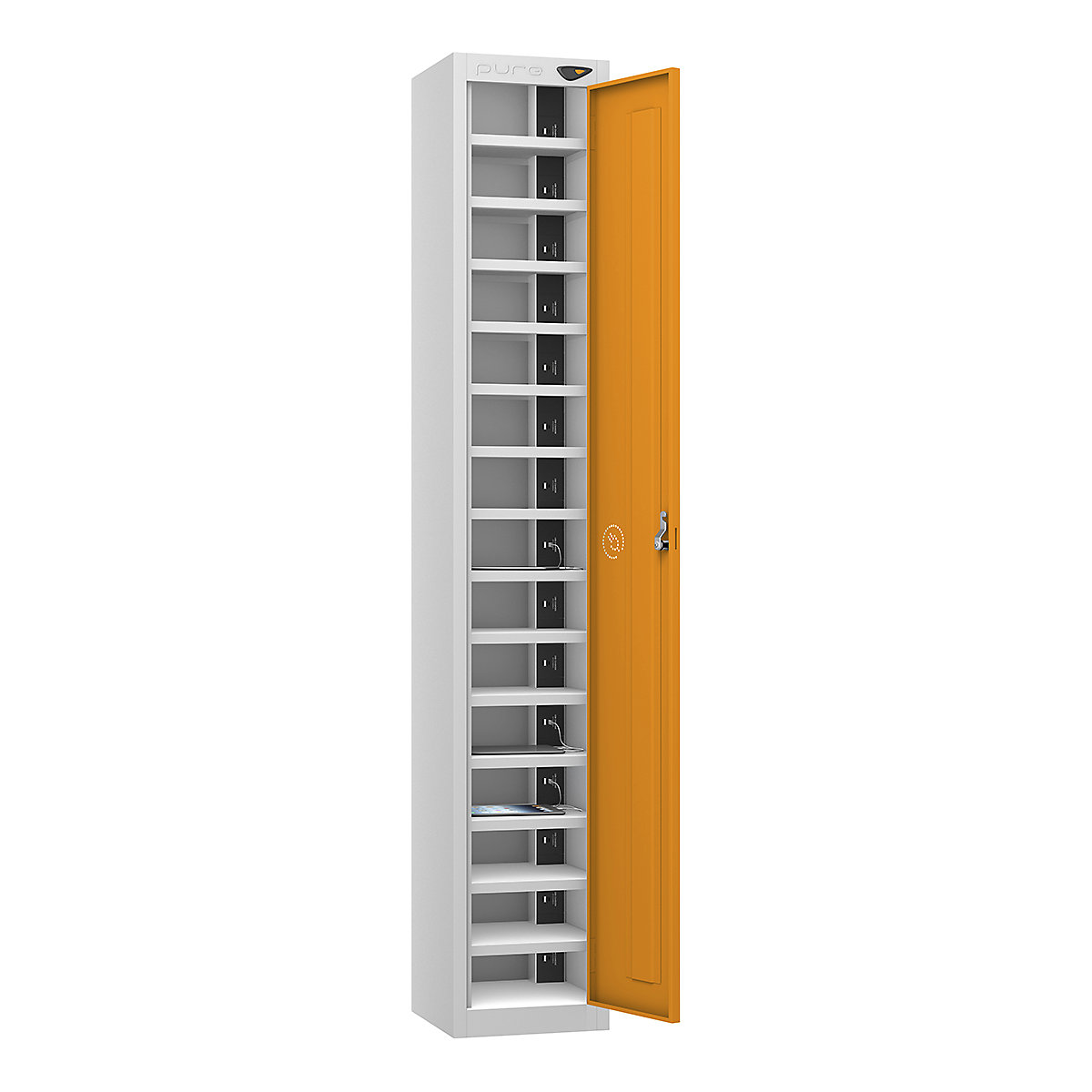 Pure Power Tablet Charging Lockers | 1800h mm, Pure Power Tablet Charging Lockers | 1800h mm, Pure Power Tablet Charging Locker | 15 Compartment | Dual USBa & USBc Port | 1800h x 300w x 300d mm | Cam Lock | Magma Orange Door-2