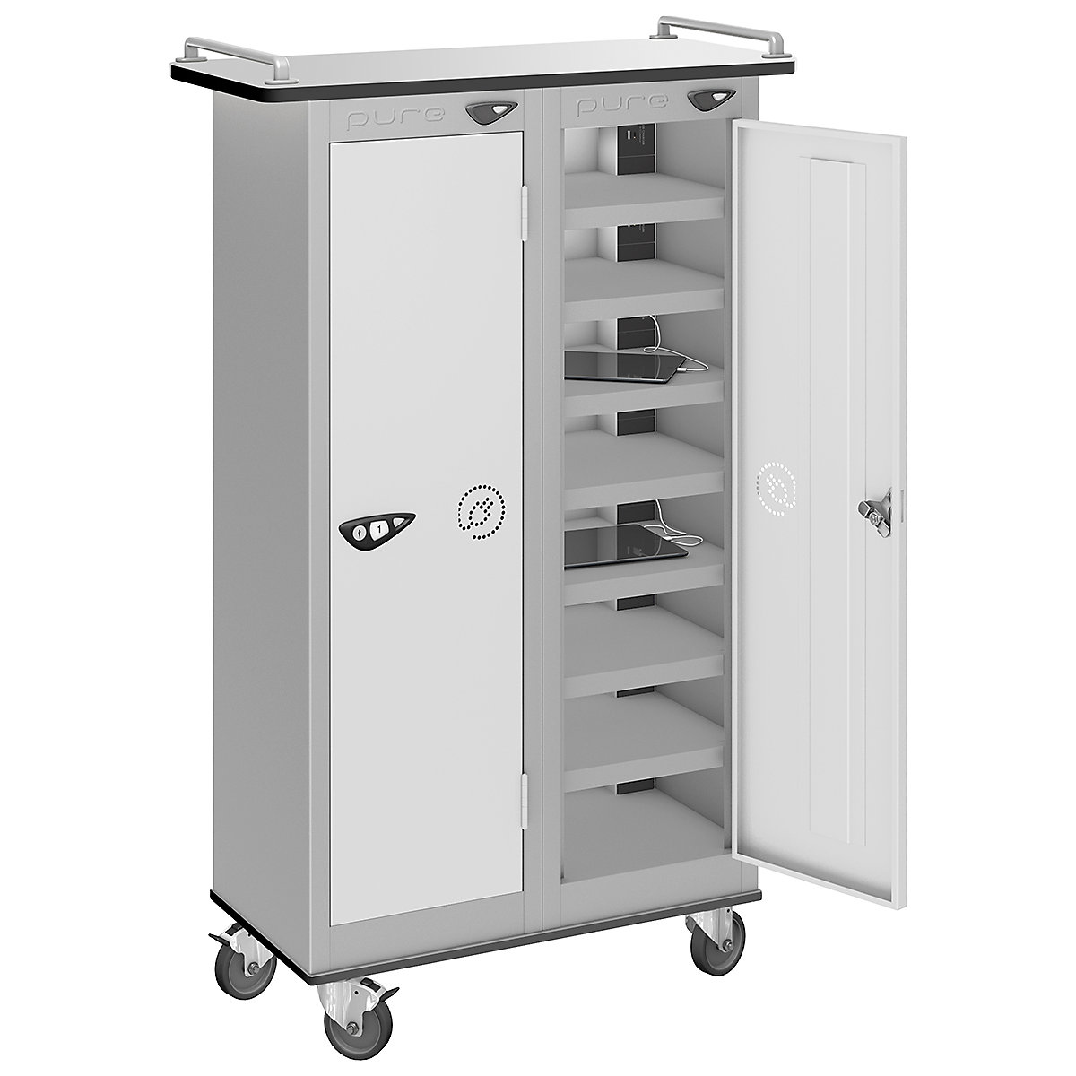Pure Power Tablet Charging Trolleys, Pure Power Tablet Charging Trolleys, Pure Power Tablet Storage Trolley | 16 Compartment | Storage Only | 1000h x 600w x 300d mm | Cam Lock | Arctic White Door-7