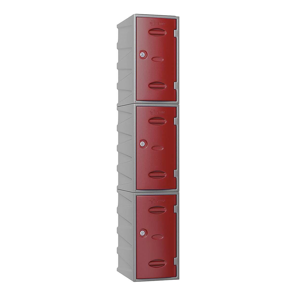 Pure Extreme Plastic Lockers, Pure Extreme Plastic Lockers, Pure Extreme Lockers | 1800h x 320w x 460d mm | 3 Door | Pewter Carcass | Extreme Red Door | Cam Lock-4