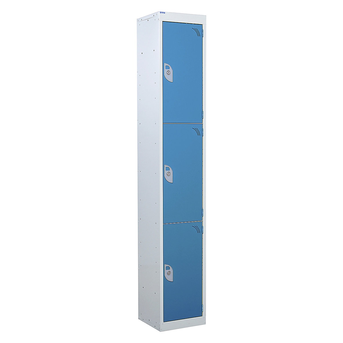Mercian Three Door Metal Storage Lockers, Mercian Three Door Metal Storage Lockers, Mercian Three Door Metal Storage Locker | 1800h x 300w x 300d mm | Light Blue Door | Key Lock-3