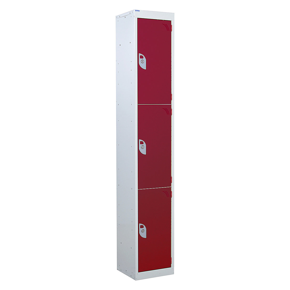Mercian Three Door Metal Storage Lockers, Mercian Three Door Metal Storage Lockers, Mercian Three Door Metal Storage Locker | 1800h x 300w x 450d mm | Red Door | Key Lock-2