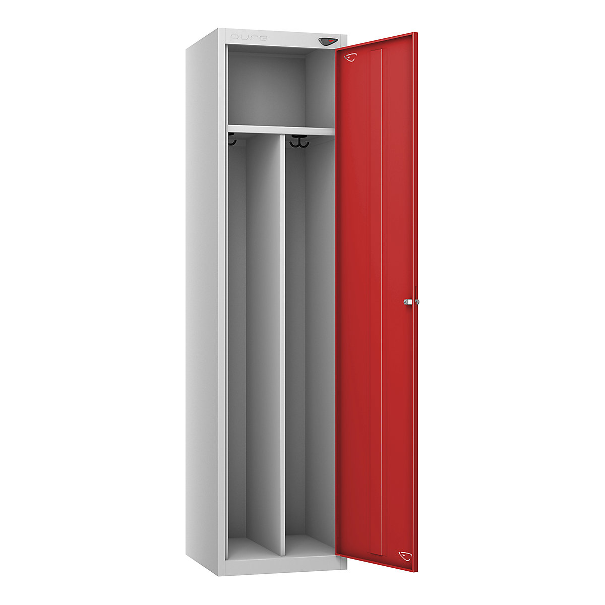 Pure Clean & Dirty Lockers, Pure Clean & Dirty Lockers, Pure Clean & Dirty Sloping Top Locker | 1950h x 450w x 450d mm | Cam Lock | Pearl Silver Carcass | Flame Red Door-3