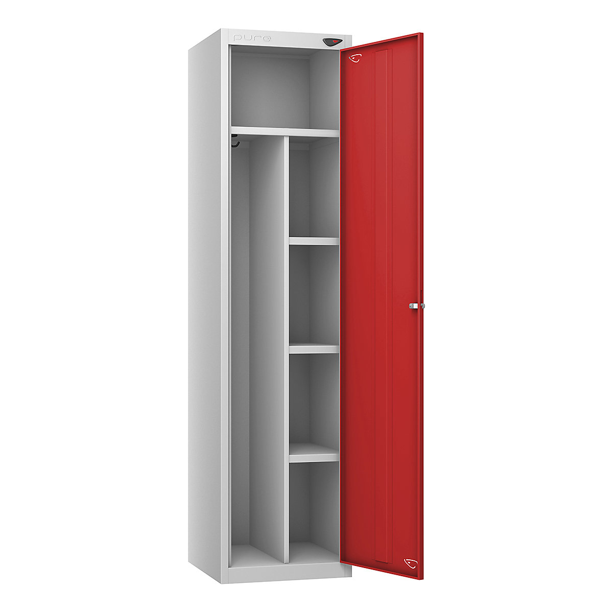 Pure Uniform Lockers, Pure Uniform Lockers, Pure Uniform Sloping Top Locker | 1950h x 450w x 450d mm | Digital Combination Lock | Pearl Silver Carcass | Flame Red Door-2